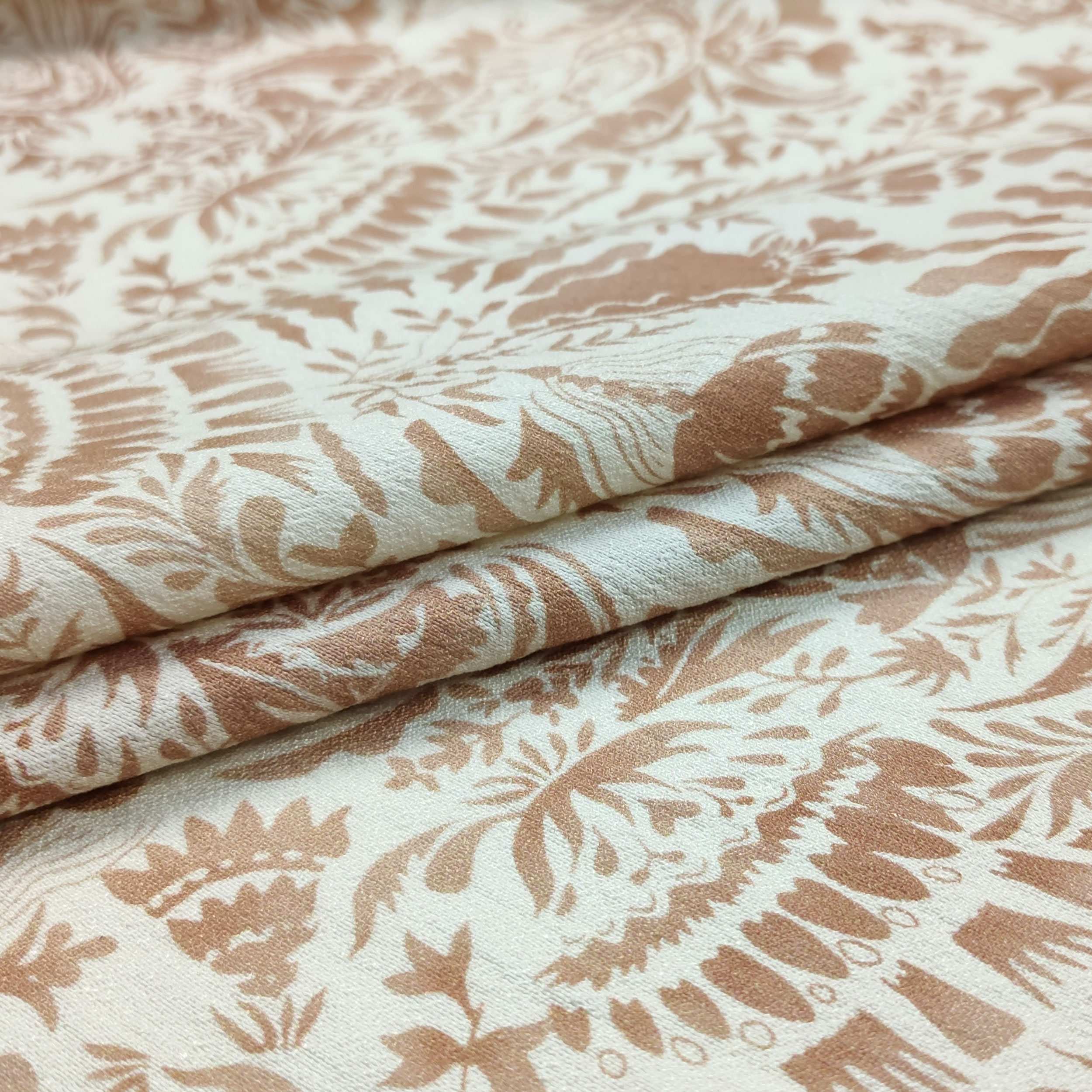 Tessuto di Cotone Doppio Bordo e Fiori Beige
