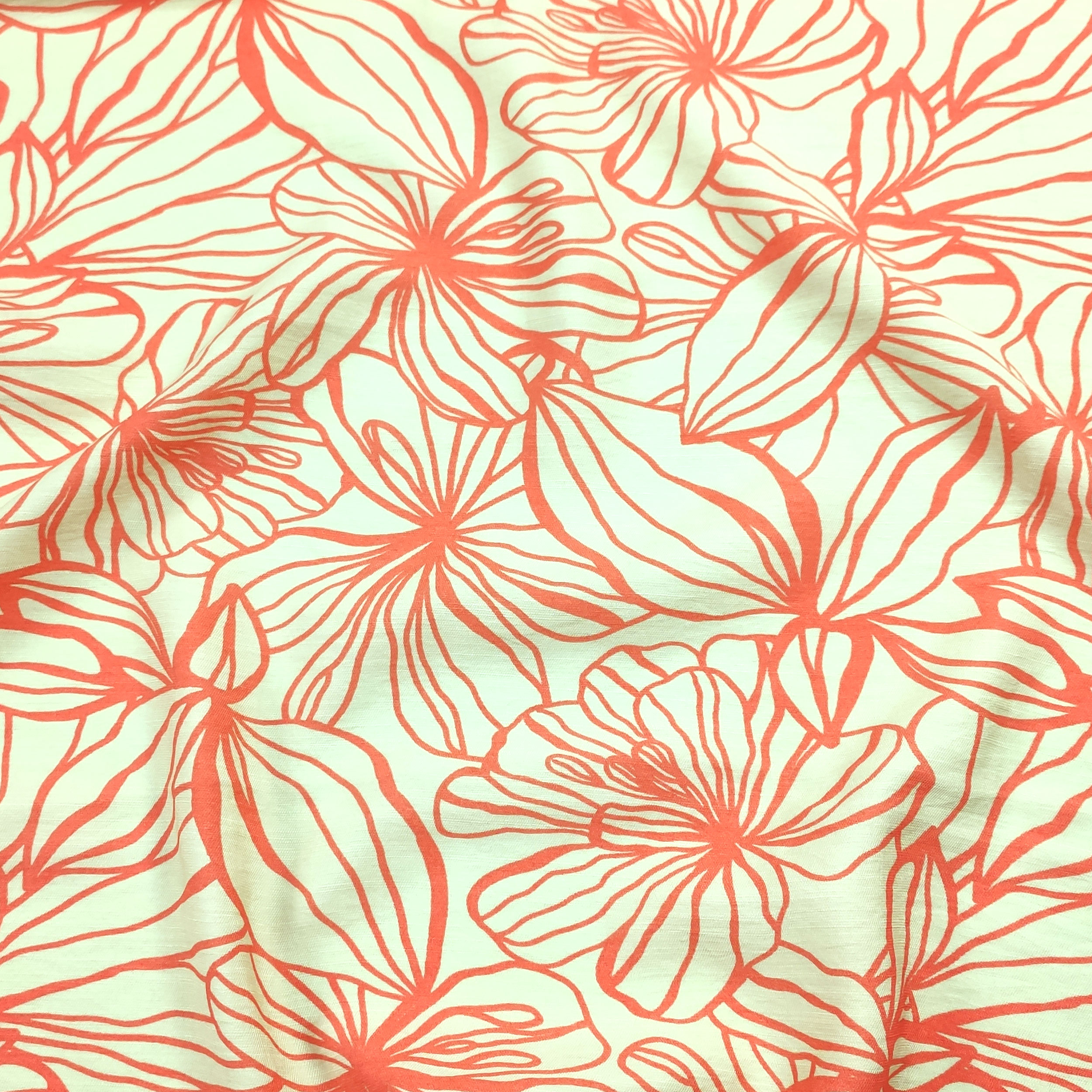 Misto Viscosa Fiori Arancio Grandi Sfondo Beige