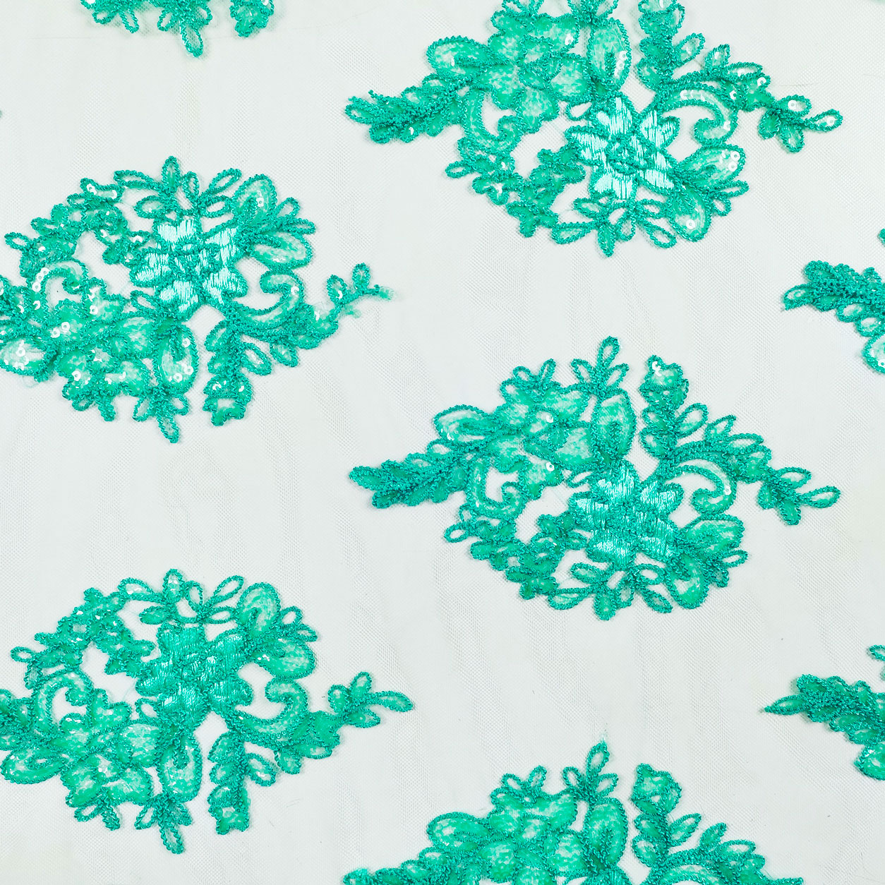 Tessuto Tulle Ricamo Paillettes Doppio Smerlo Smeraldo