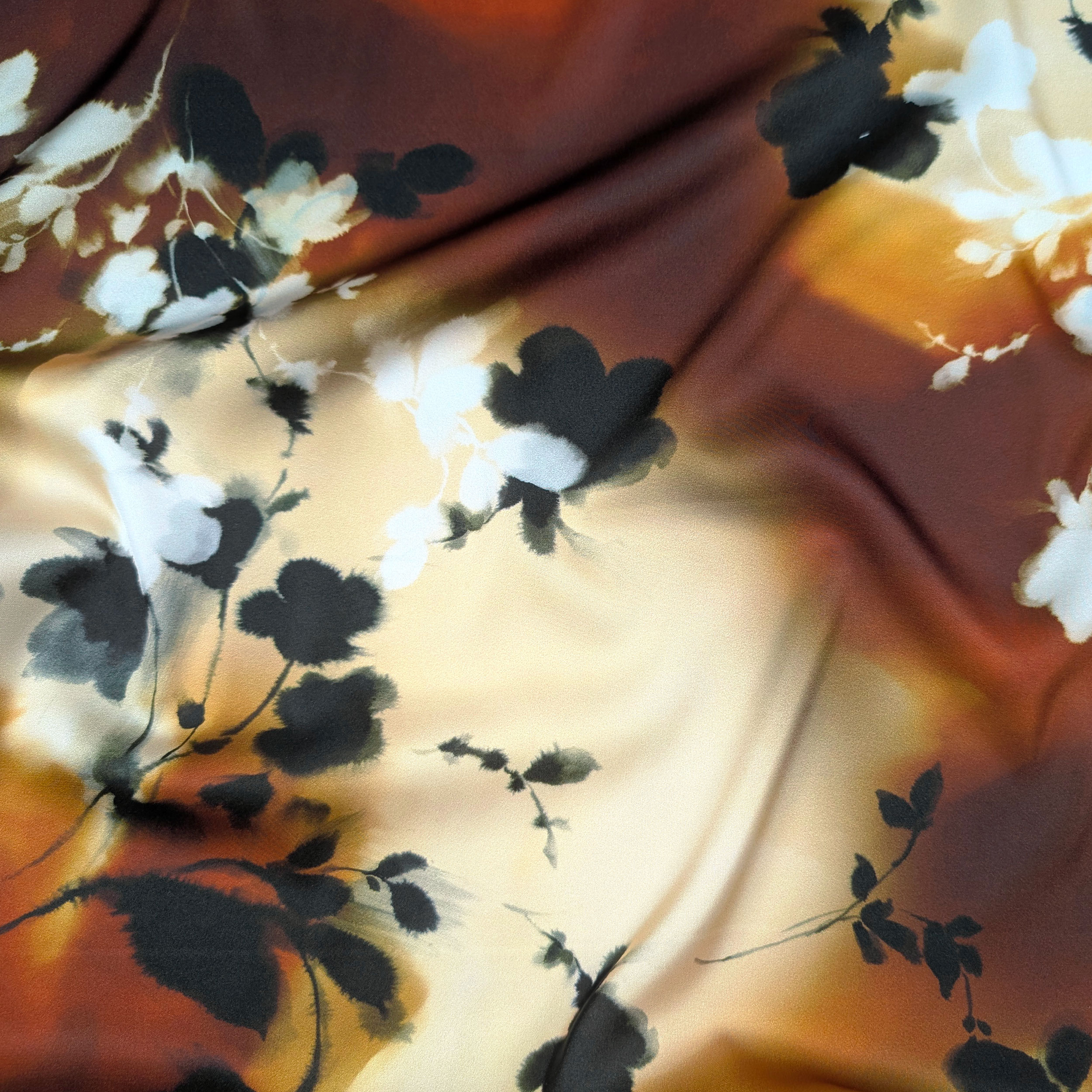 Raso Setato Alta Moda Floreale Toni del Marrone Image