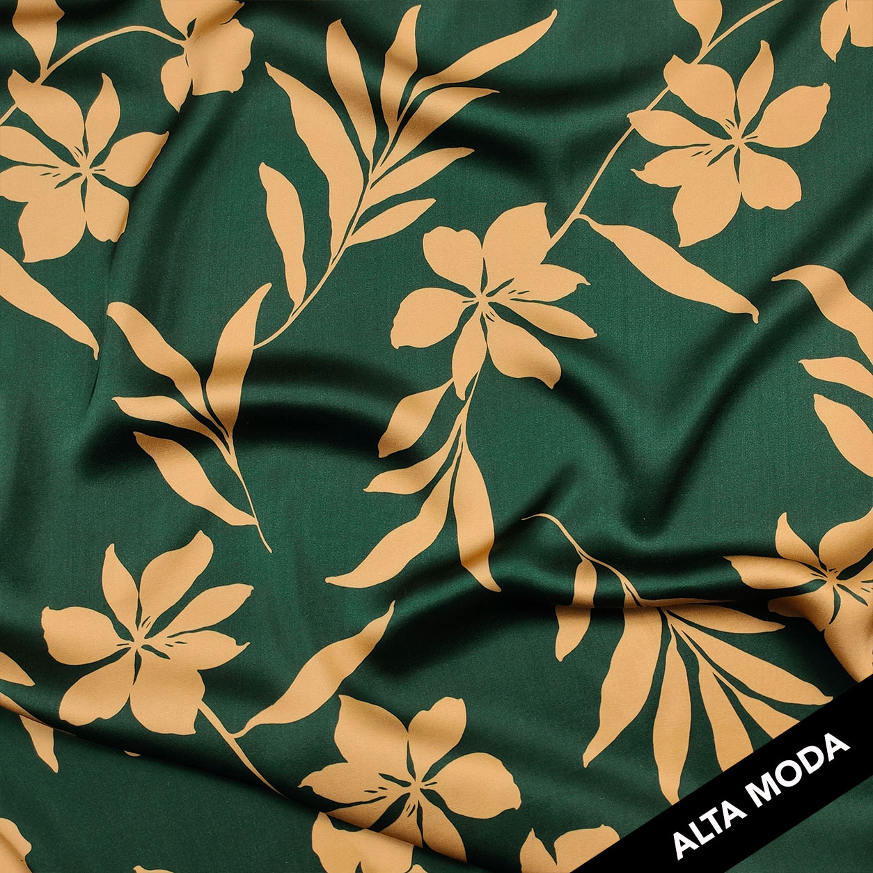 Raso Misto Seta Alta Moda Fiori Beige Sfondo Verdone