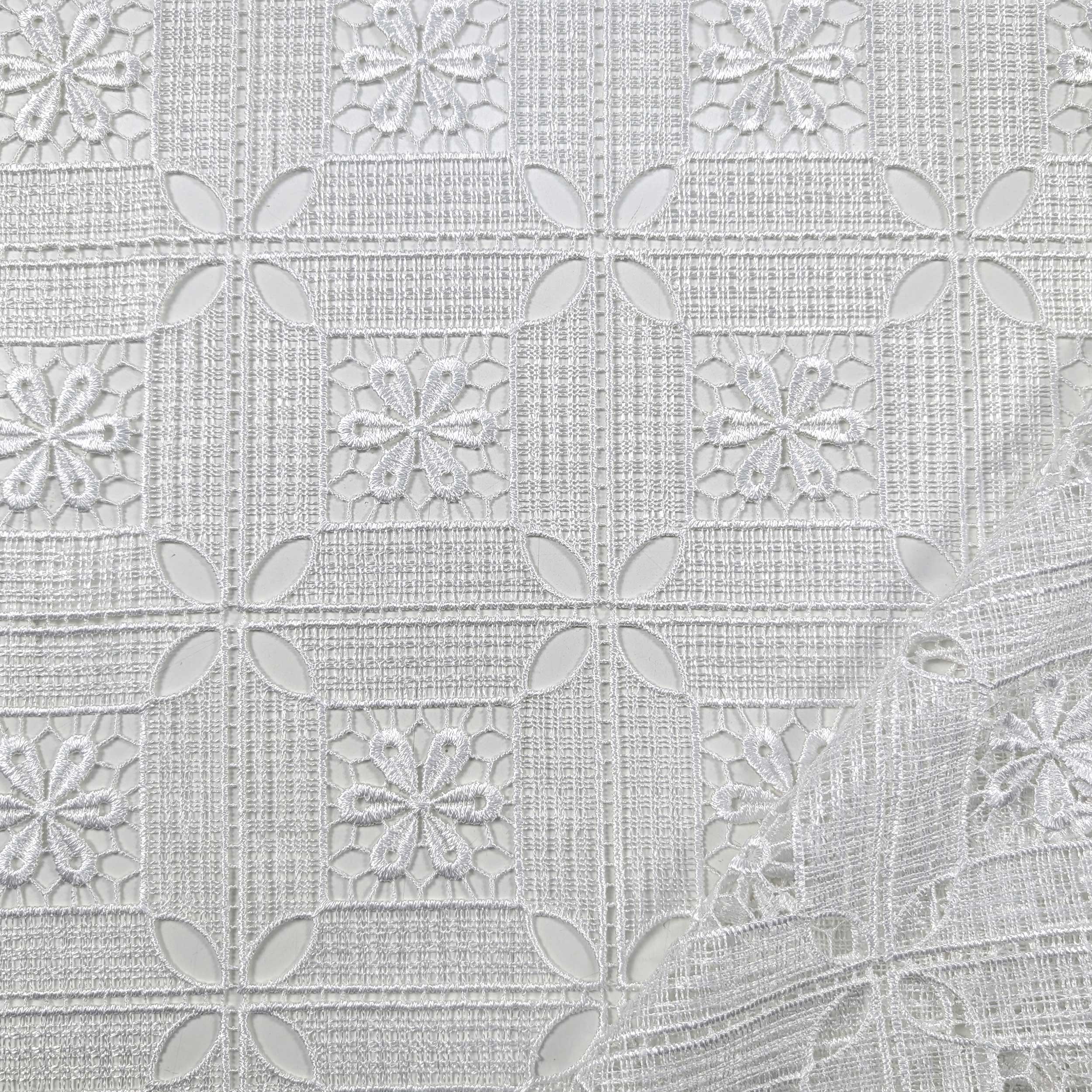 Tessuto Tendino Pizzo Modulare Fiori Bianco Image