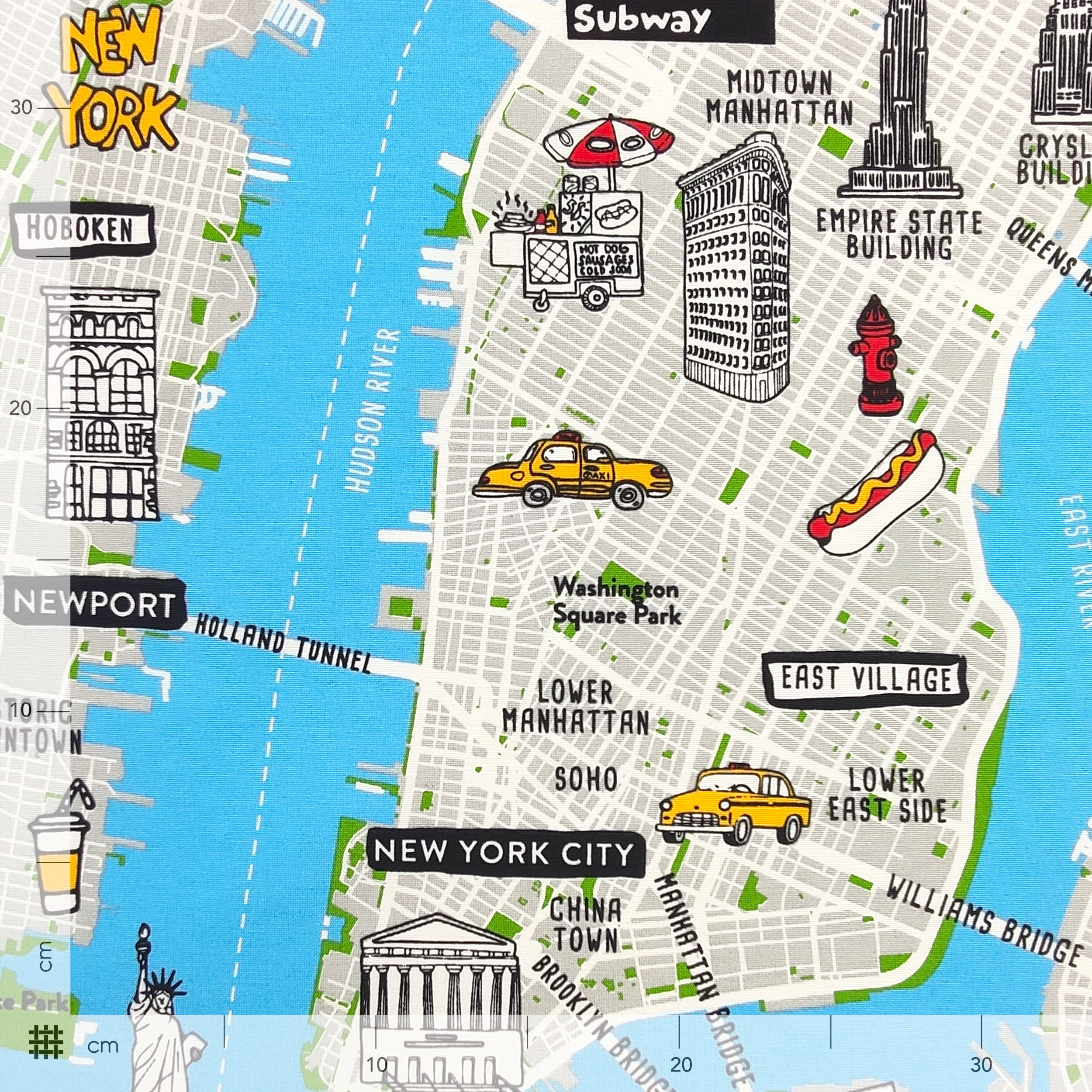 Tessuto Misto Cotone Mappa di New York