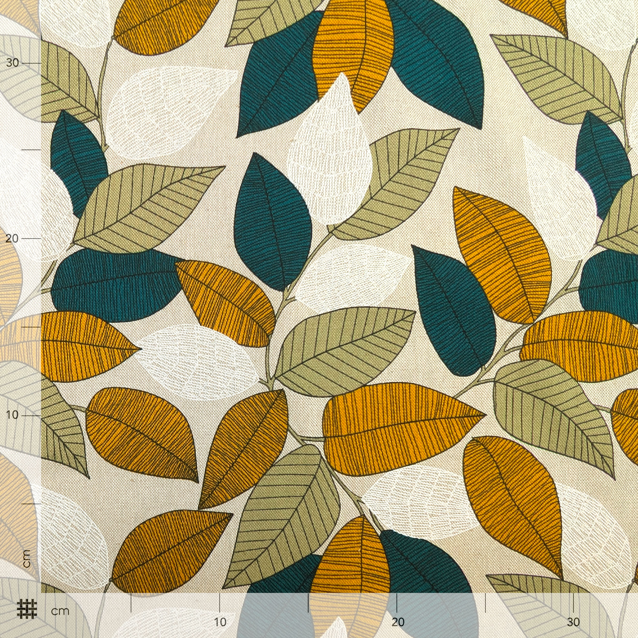 Ritaglio Misto Cotone Foglie Autunnali Toni del Verde 105x280 cm Image