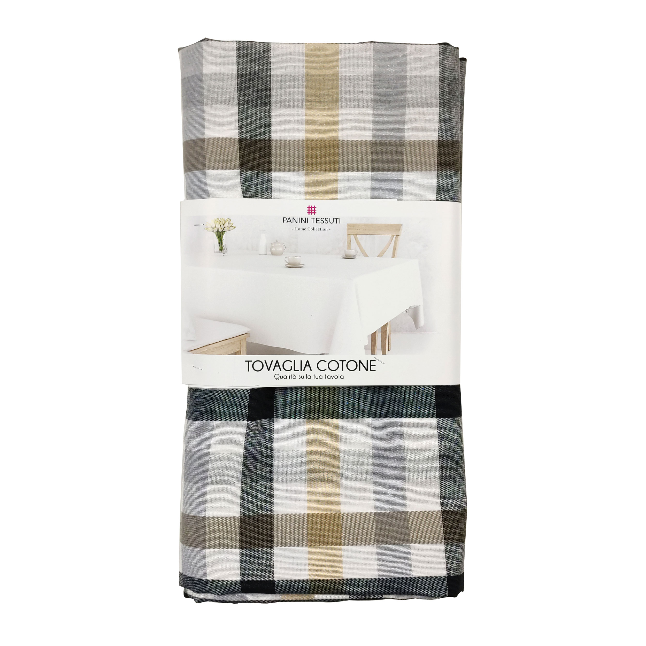 Tovaglia Confezionata Quadretti Grigi Beige 140x240 cm Image