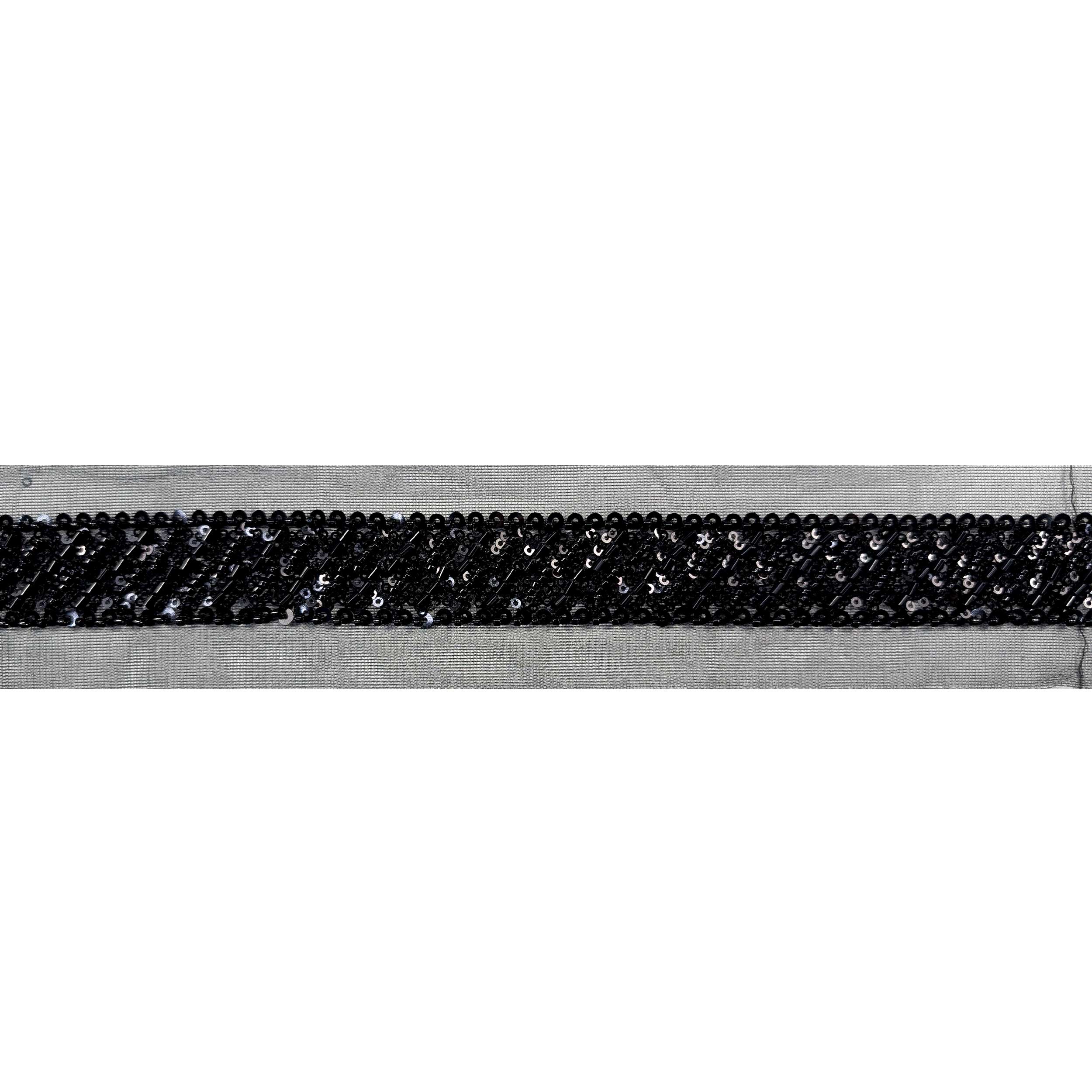 Passamaneria Paillettes su Tulle Nero Image