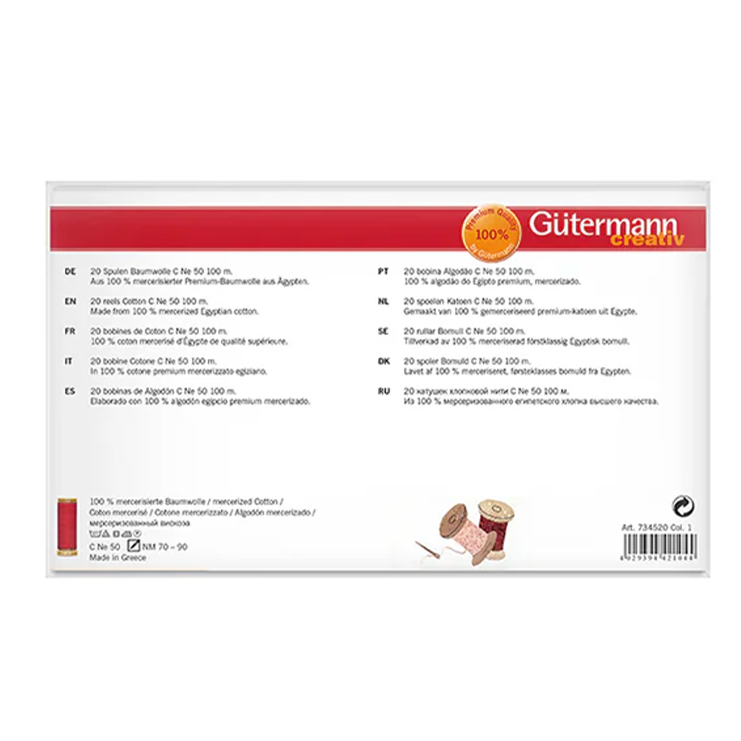Gutermann Filo Cotone 100 m 20 Bobine