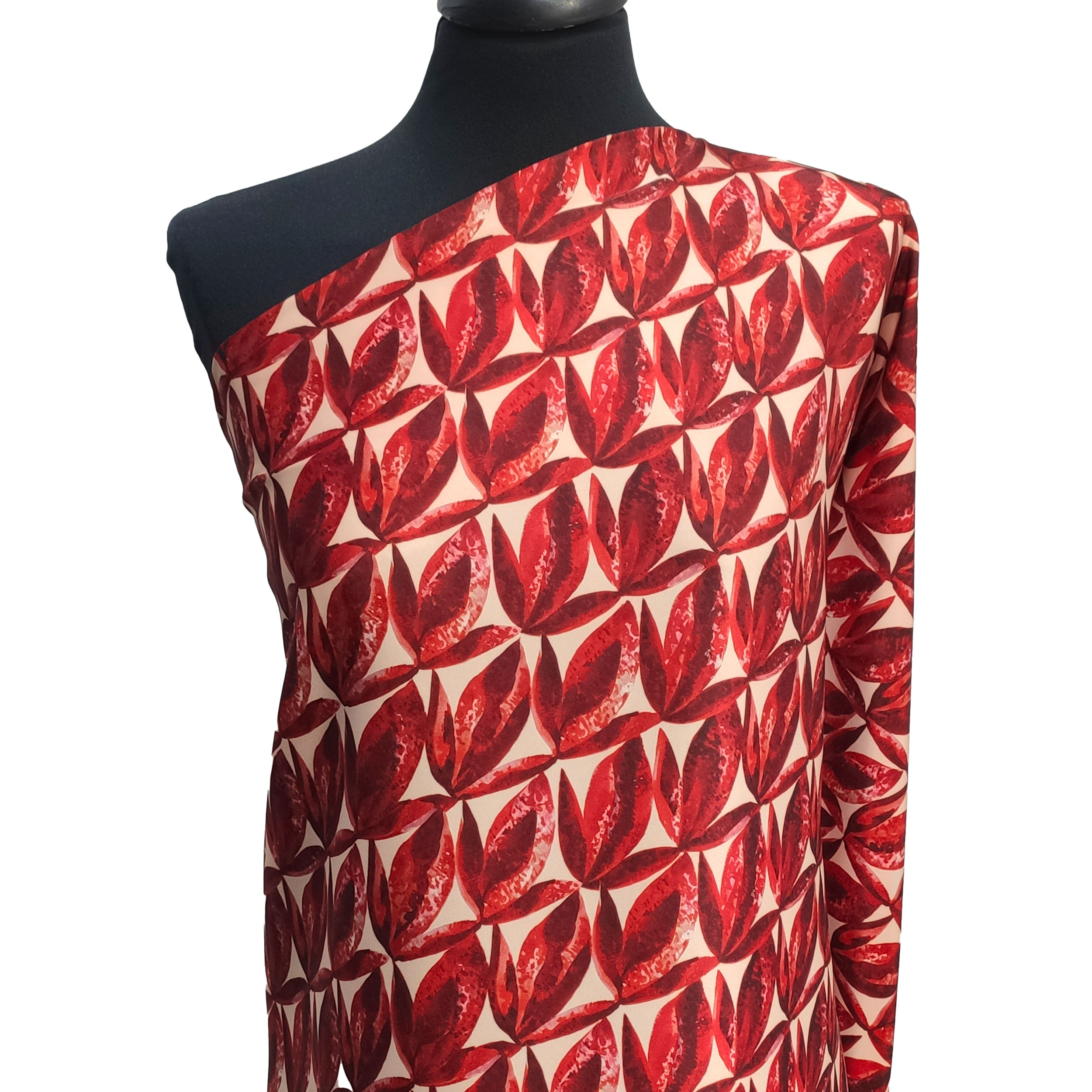 Raso Setato Alta Moda Foliage Rosso