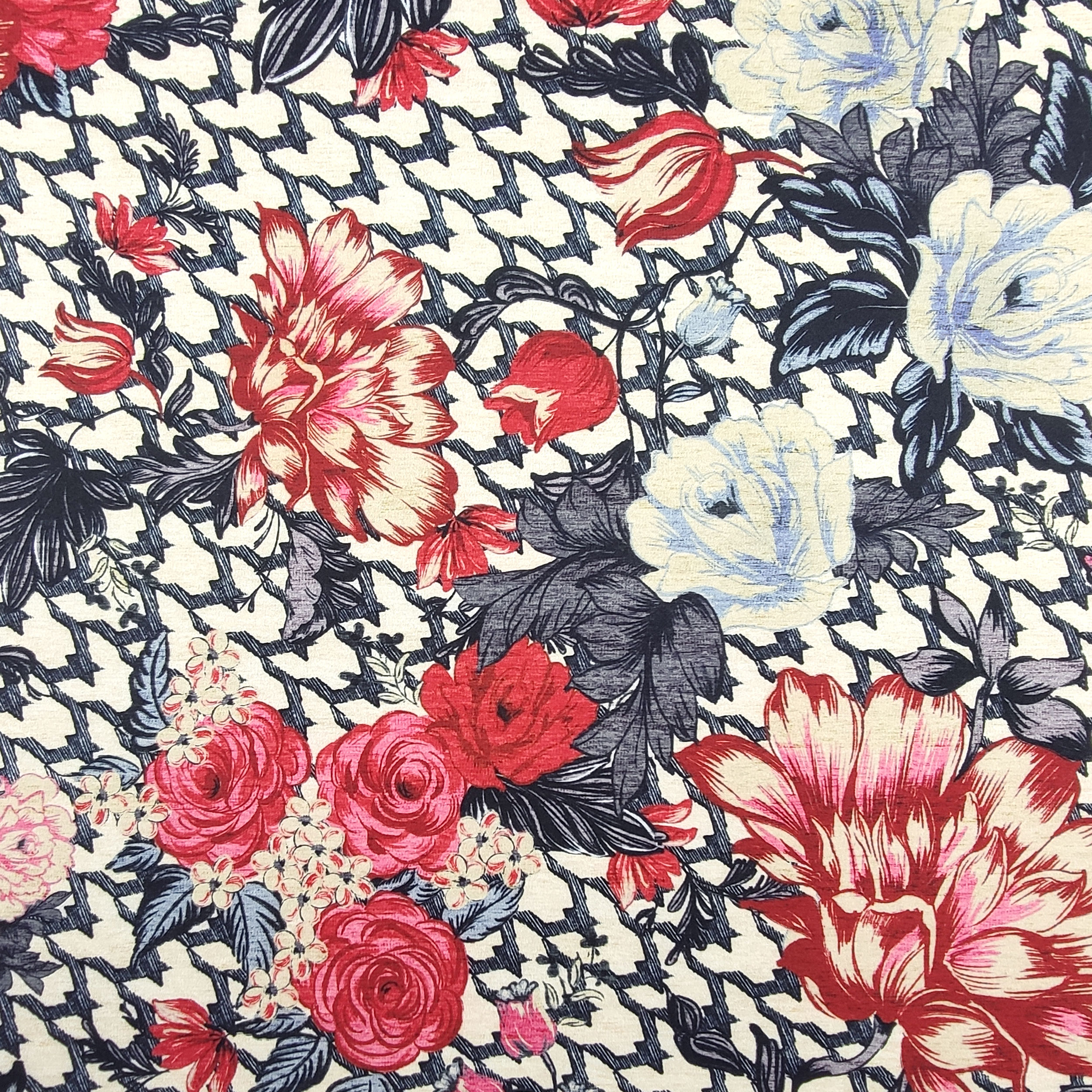 Raso Setato Alta Moda Fantasia Fiori e Rose Rosse