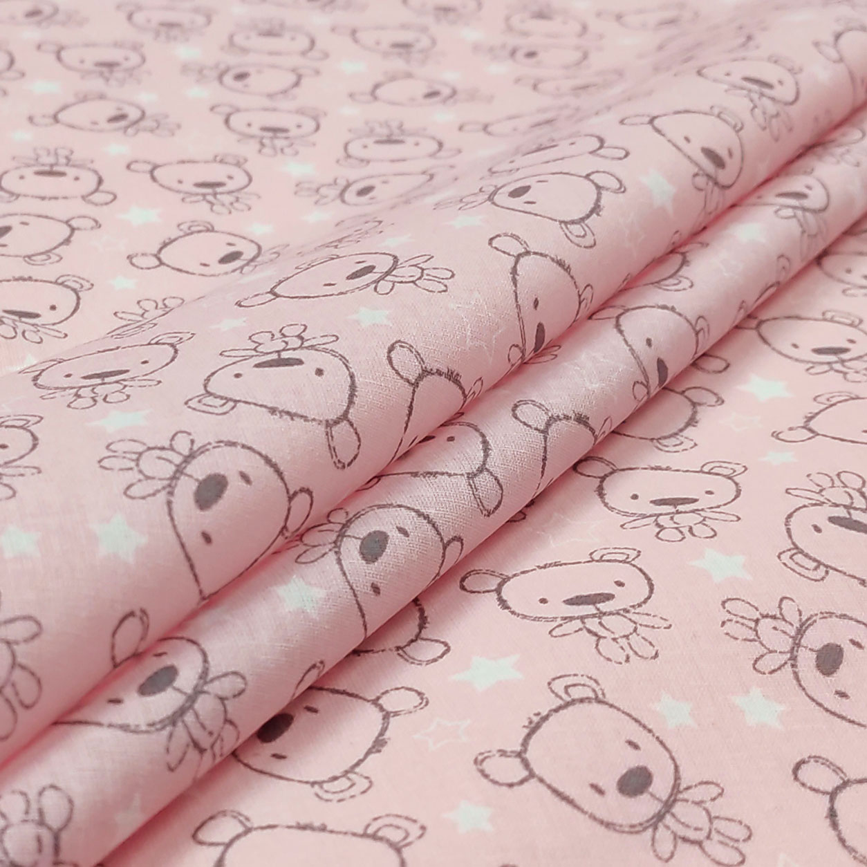 Tessuto cotone orsetti sfondo rosa