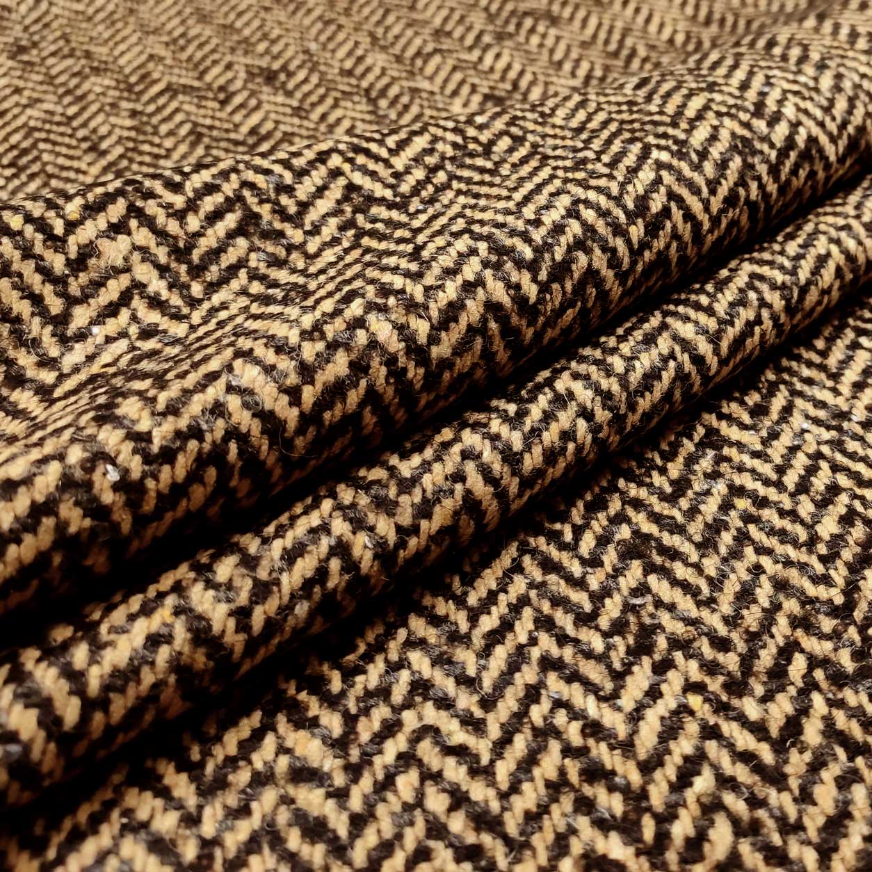 Cappotto Cammello Fantasia Spigata Nera