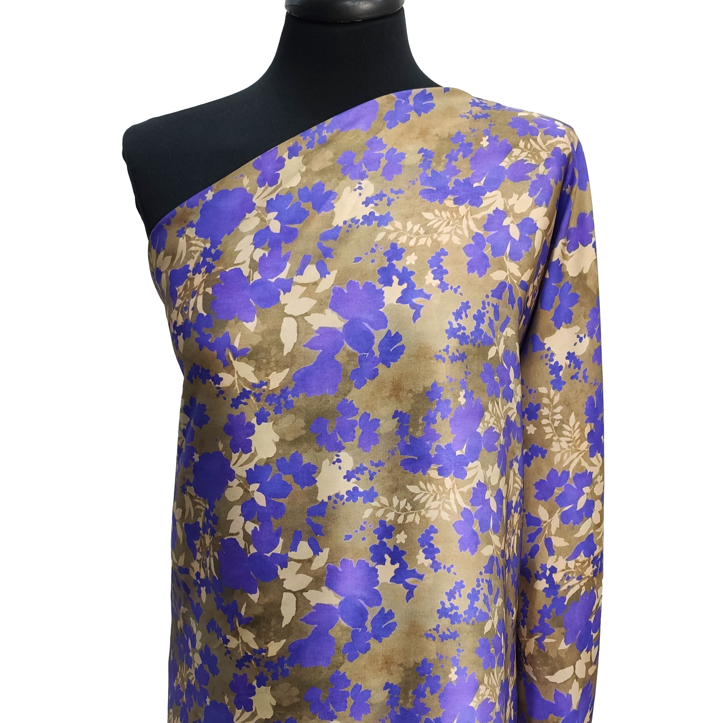 Raso Misto Seta Alta Moda Fiori Viola