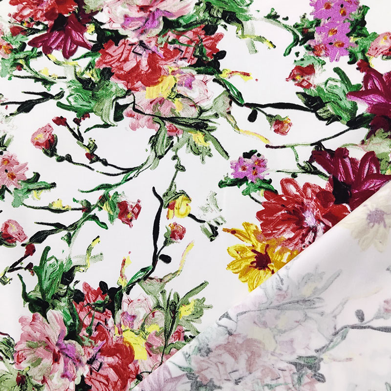 Tessuto Cotone Elasticizzato Mazzi di Fiori Sfondo Bianco 