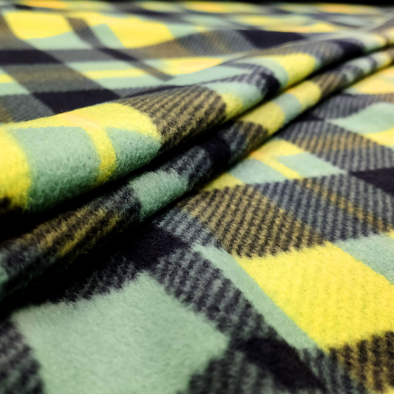 Tessuto Pile Tartan Scozzese Verde e Giallo