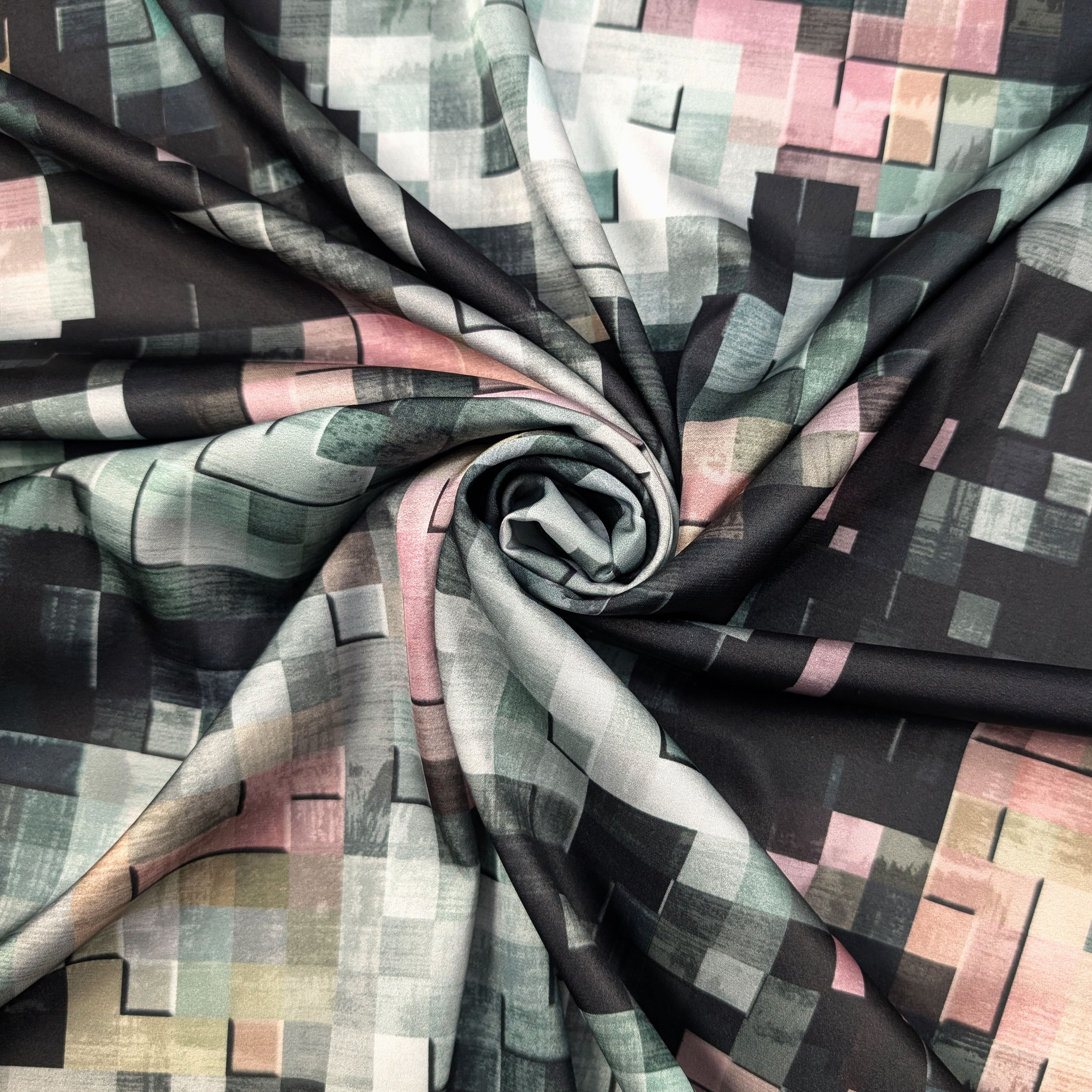 Raso Setato Alta Moda Mosaico Verde Rosa e Nero Image
