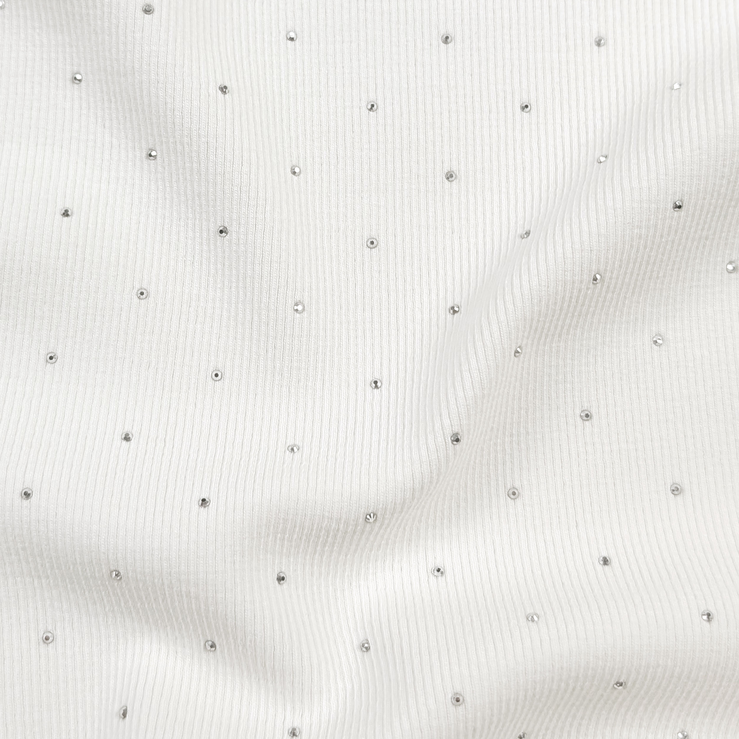 Jersey Cotone Costine Strass Bianco Image