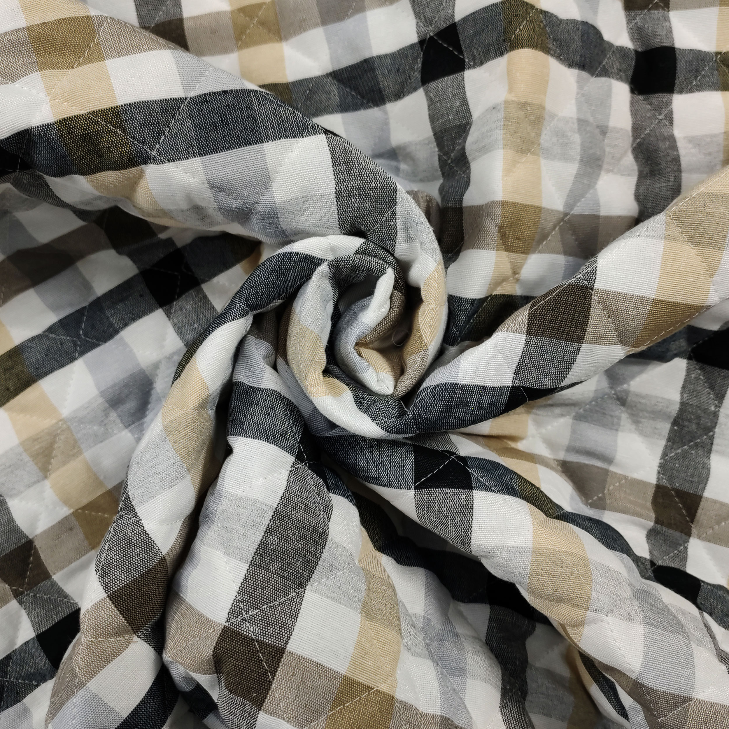 Tessuto Trapuntato Quadretti Grigio Beige