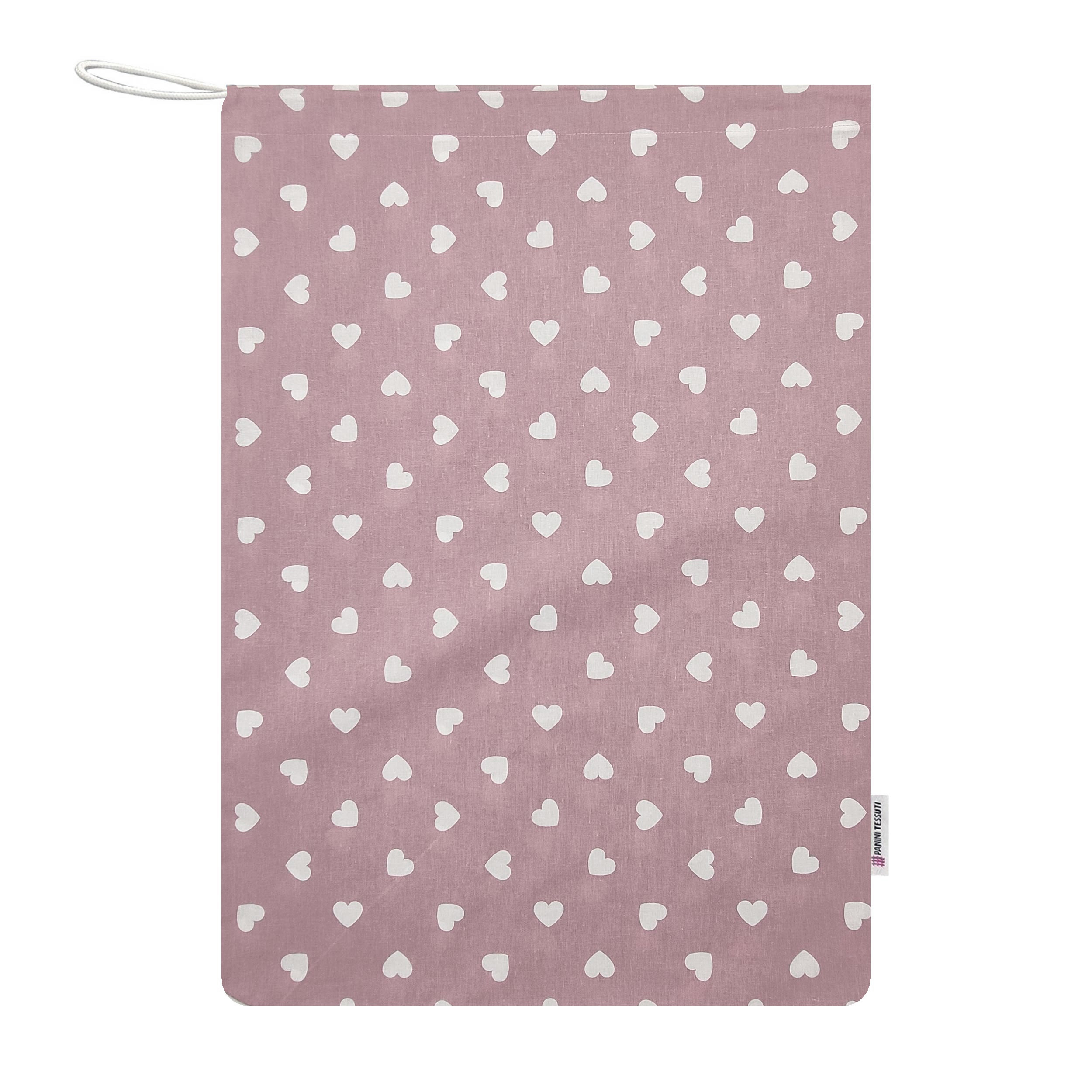 Sacchetto Asilo Cuori Bianchi con Sfondo Rosa Antico