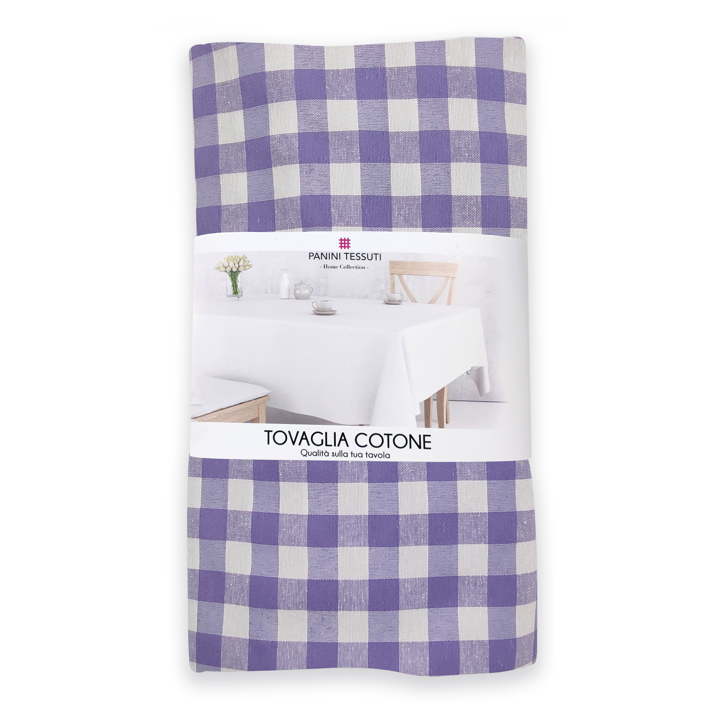 Tovaglia Confezionata Tinto In Filo Quadretti Lilla Image