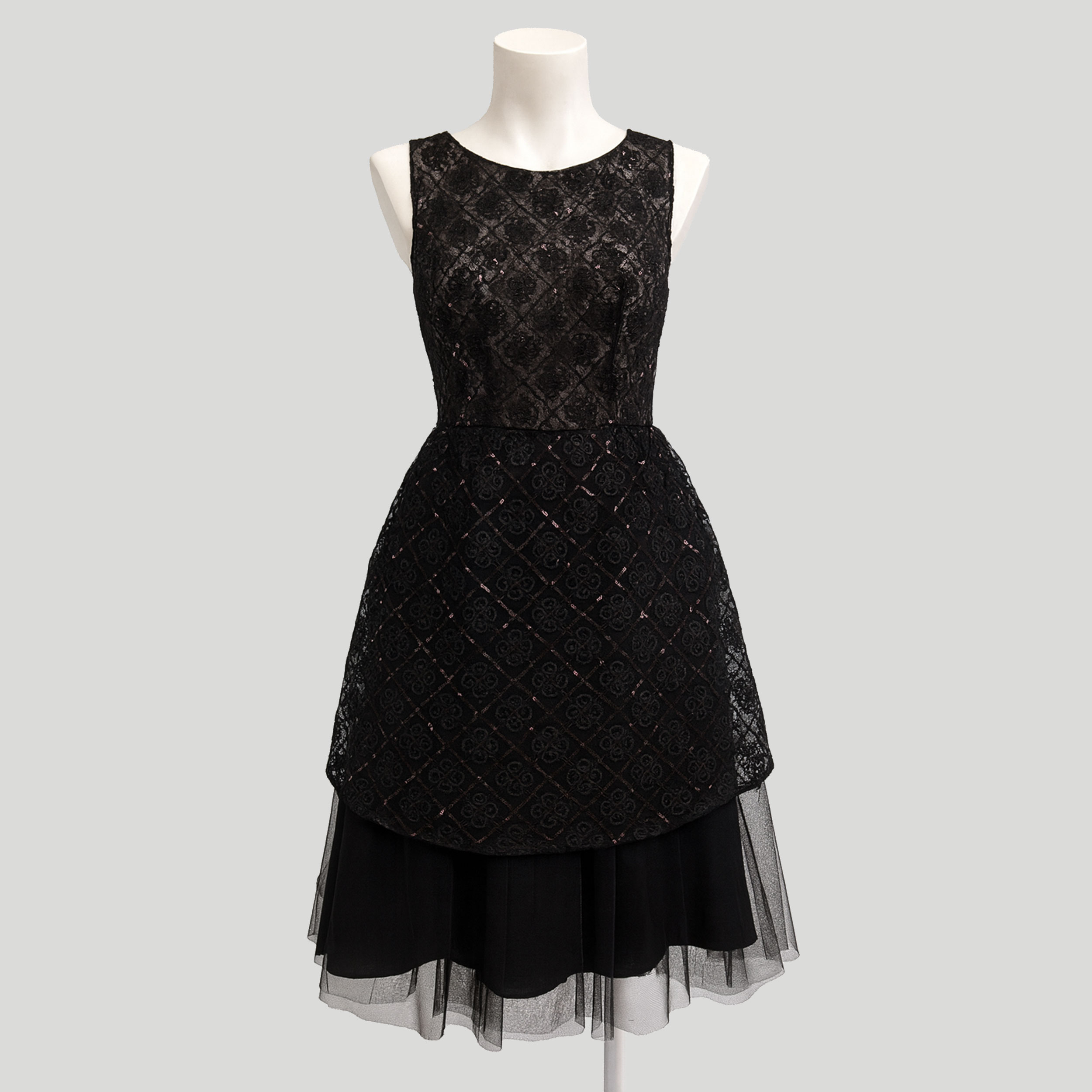 Pizzo Bielastico Fiori Ricamati e Paillettes Marrone Image