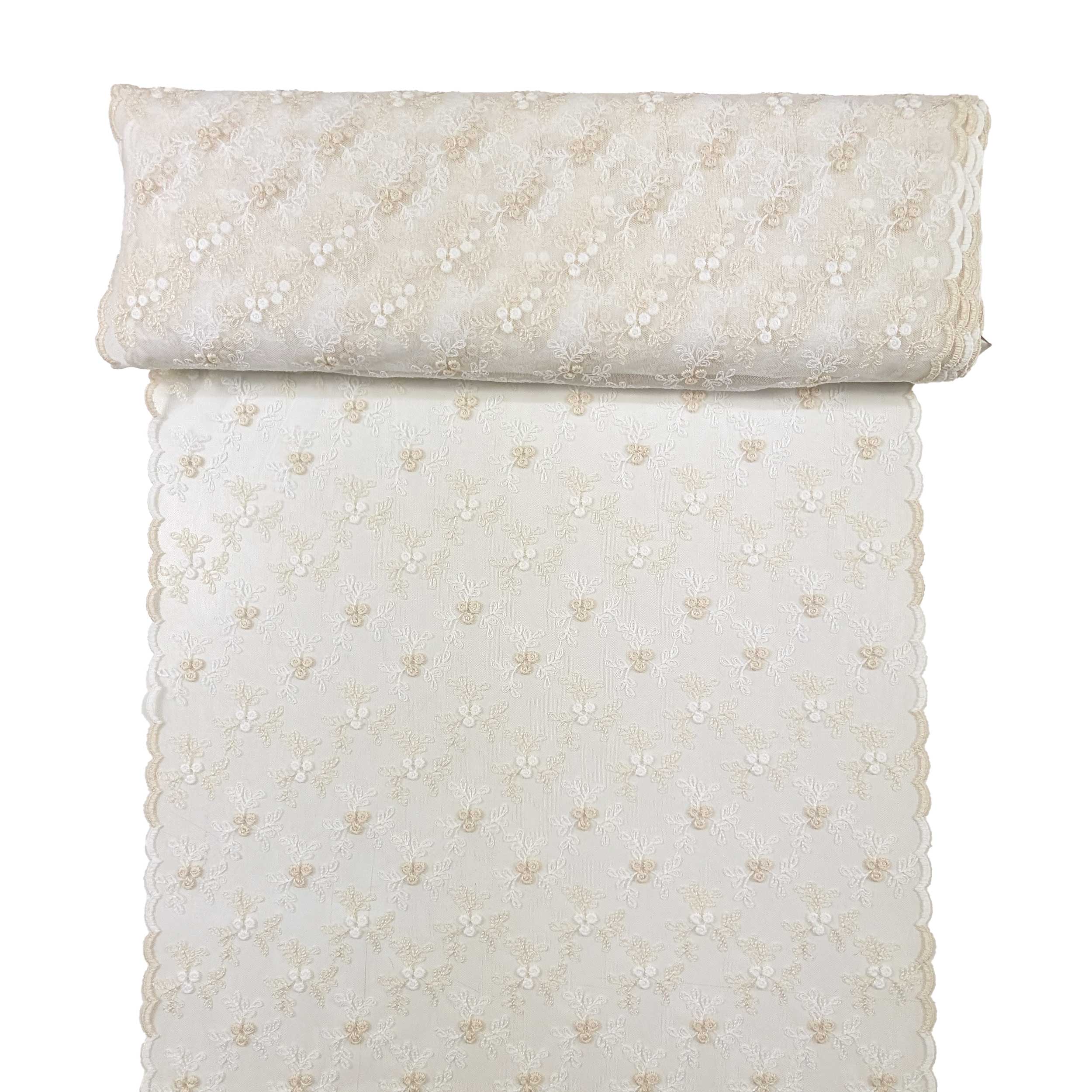 Tessuto Tendino Pizzo Floreale Beige Image