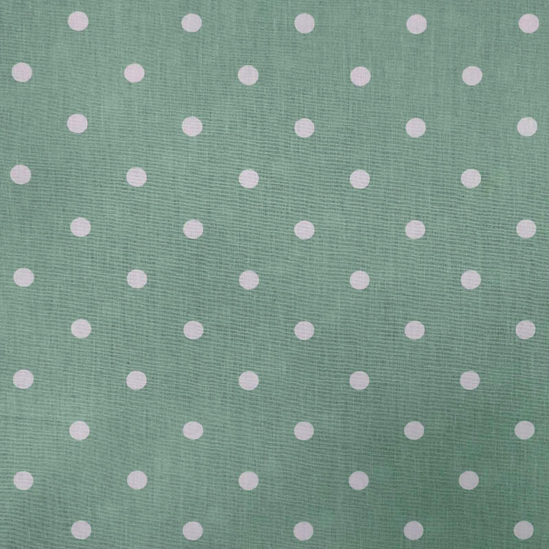 Tessuto cotone verde pois bianchi