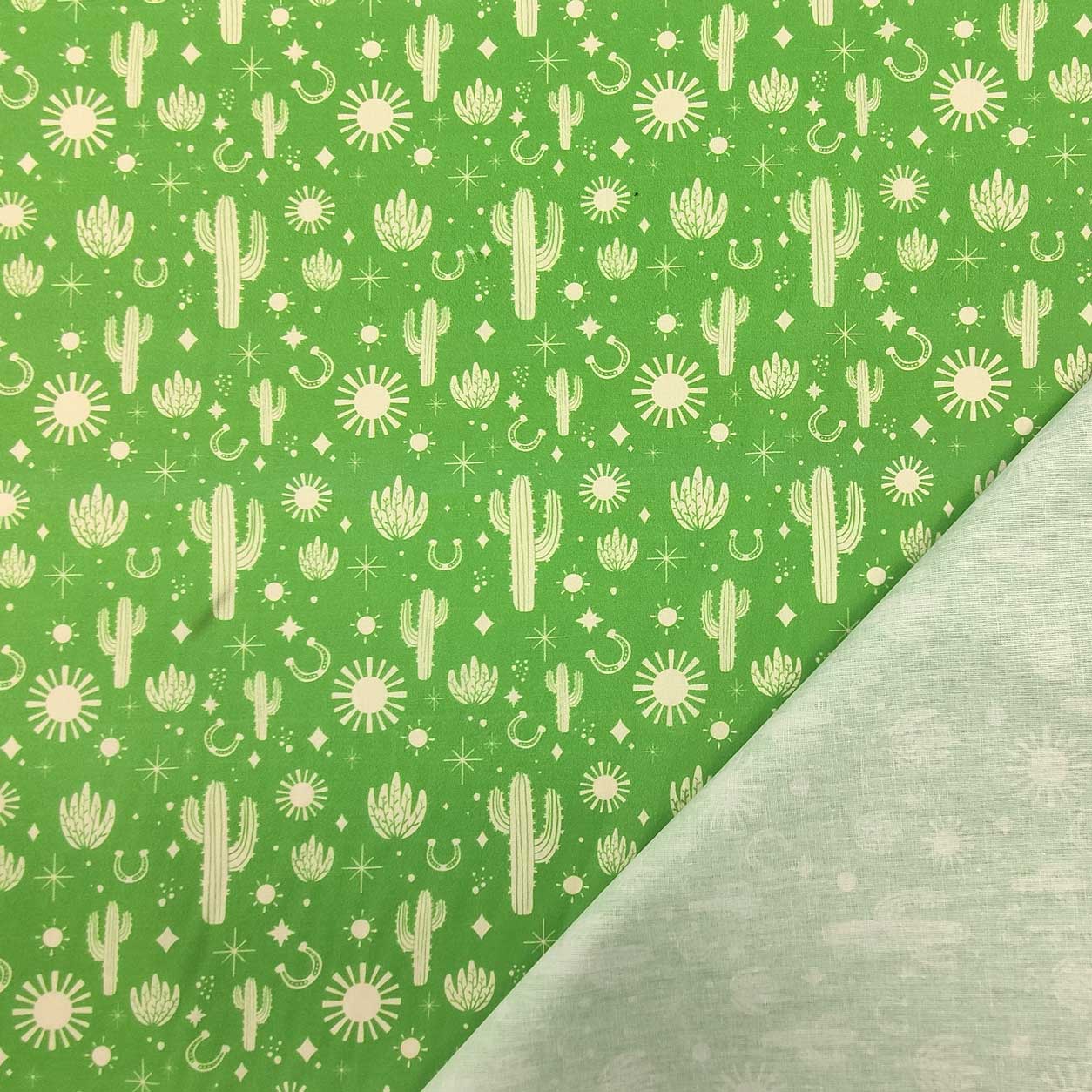 stoffa leggera in cotone con catus sfondo verde