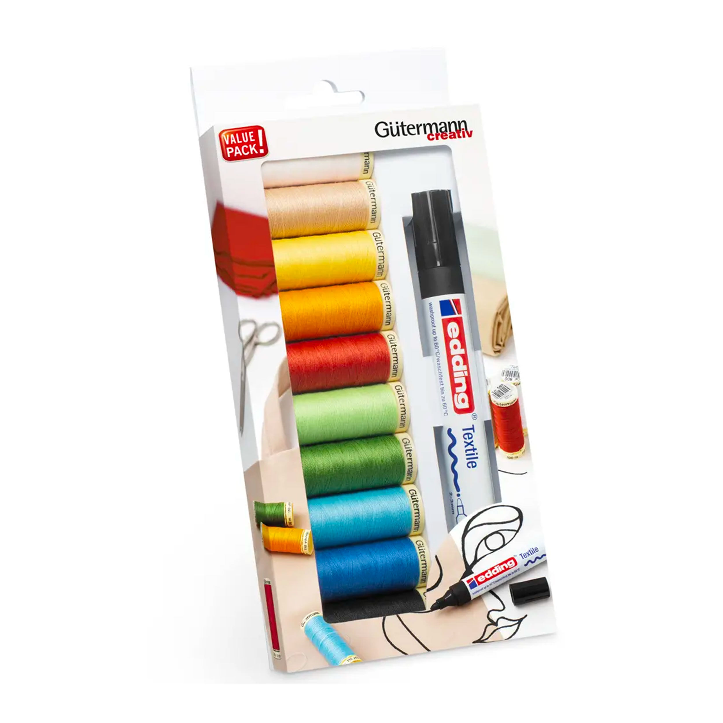 Gutermann Cucitutto 10 Bobine 100 m con Pennarello Tessuti