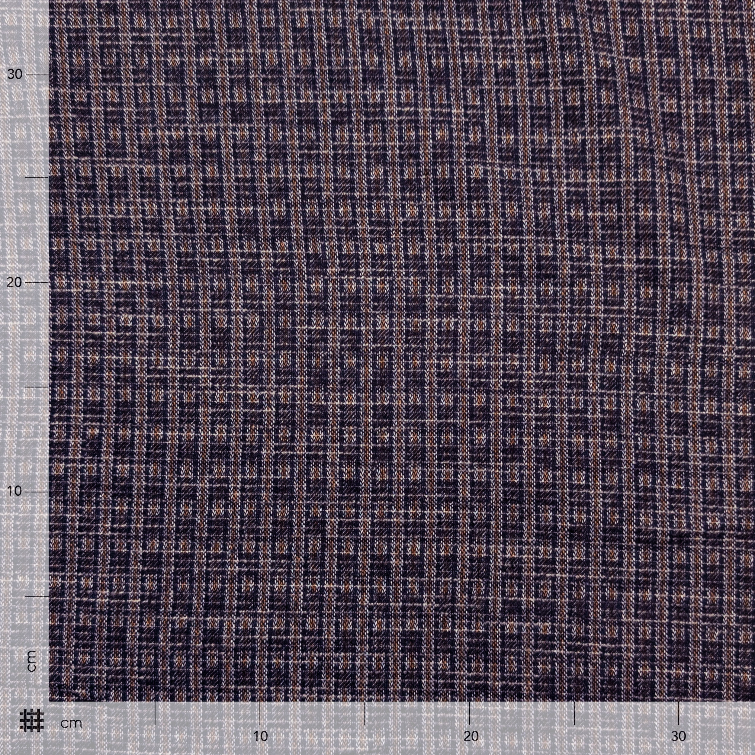 Mussola Jacquard Lana Quadri Ocra Blu Image