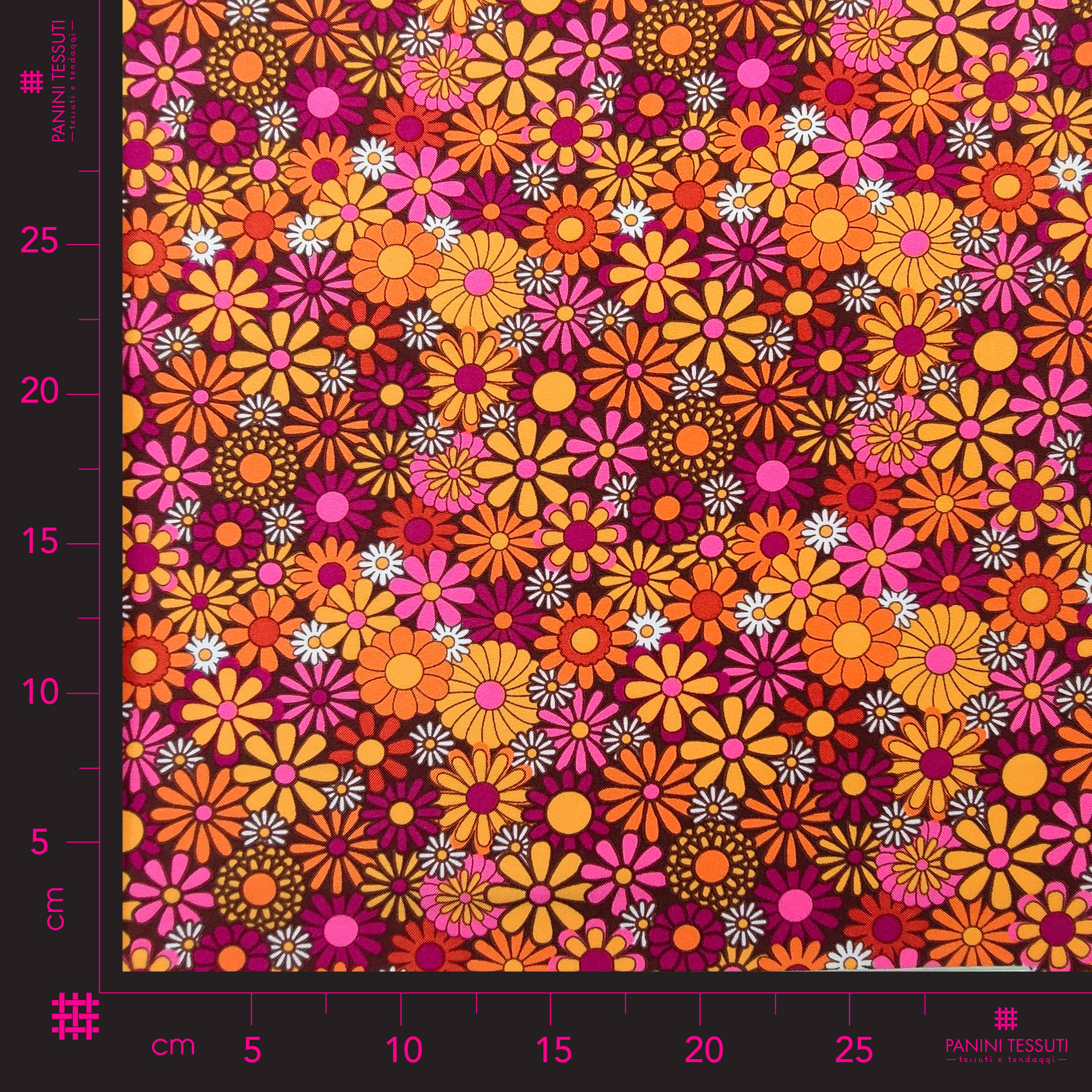 Tessuto Carnevale Fantasia Fiori Hippie Arancio