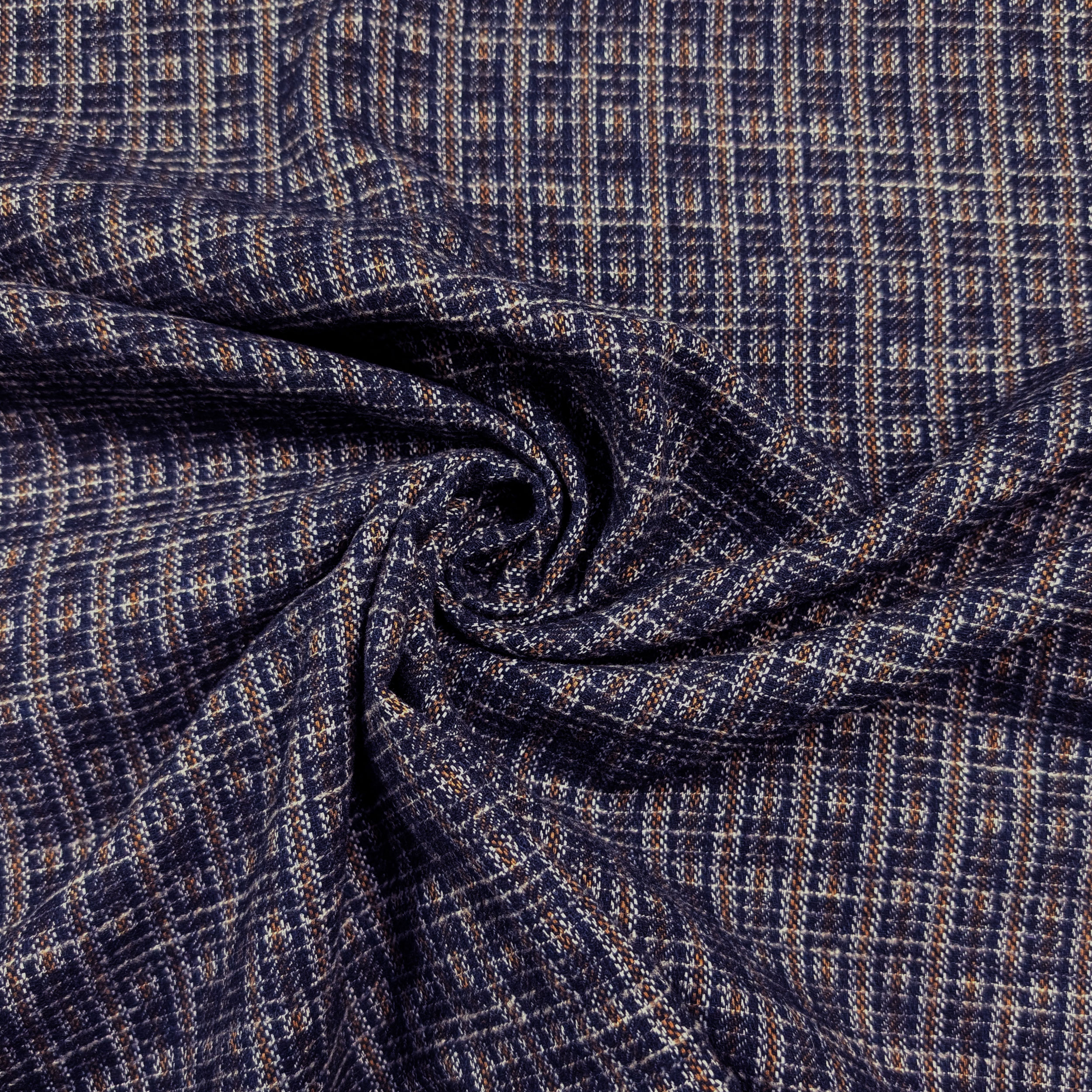 Mussola Jacquard Lana Quadri Ocra Blu Image
