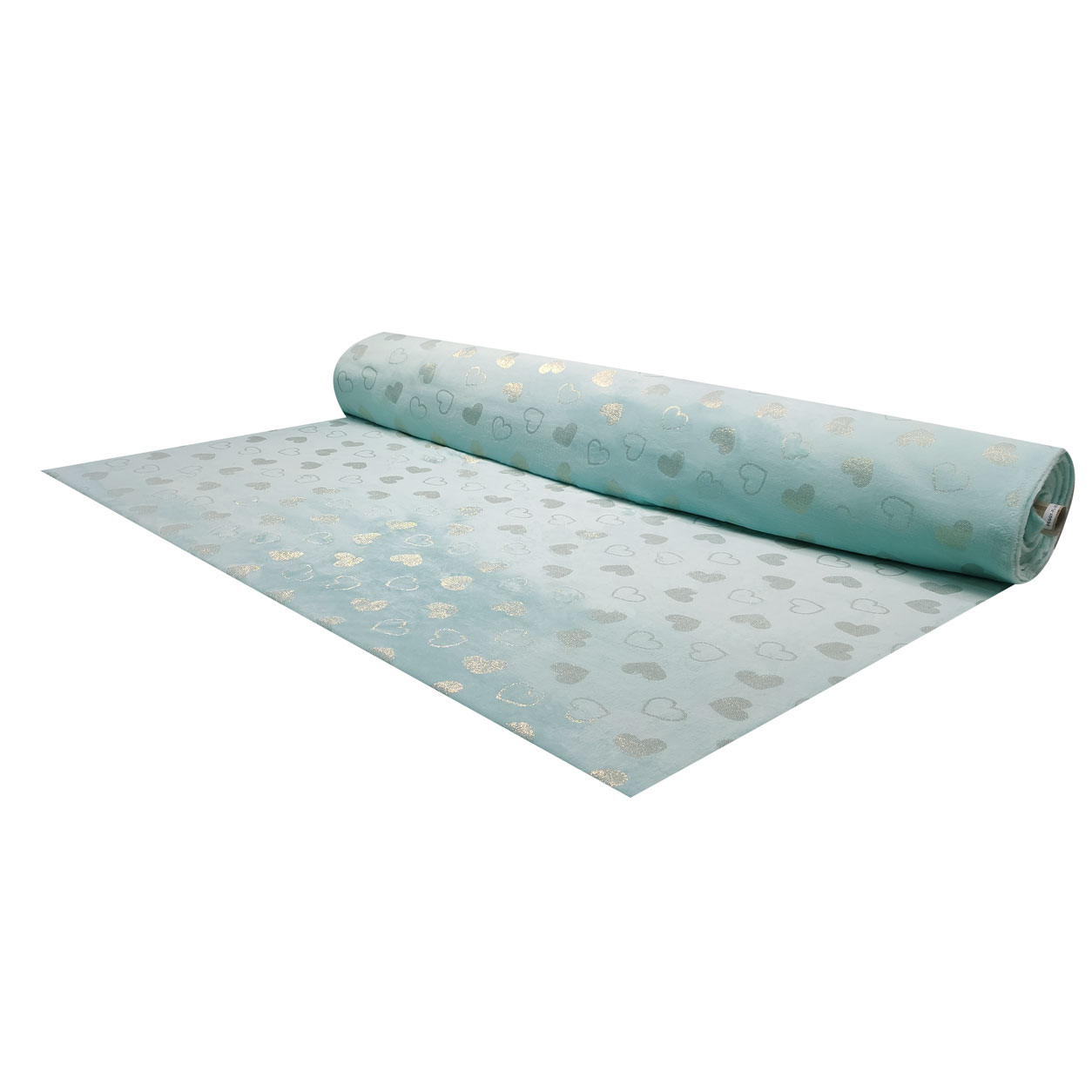 Tessuto di pile turchese cuori strass oro