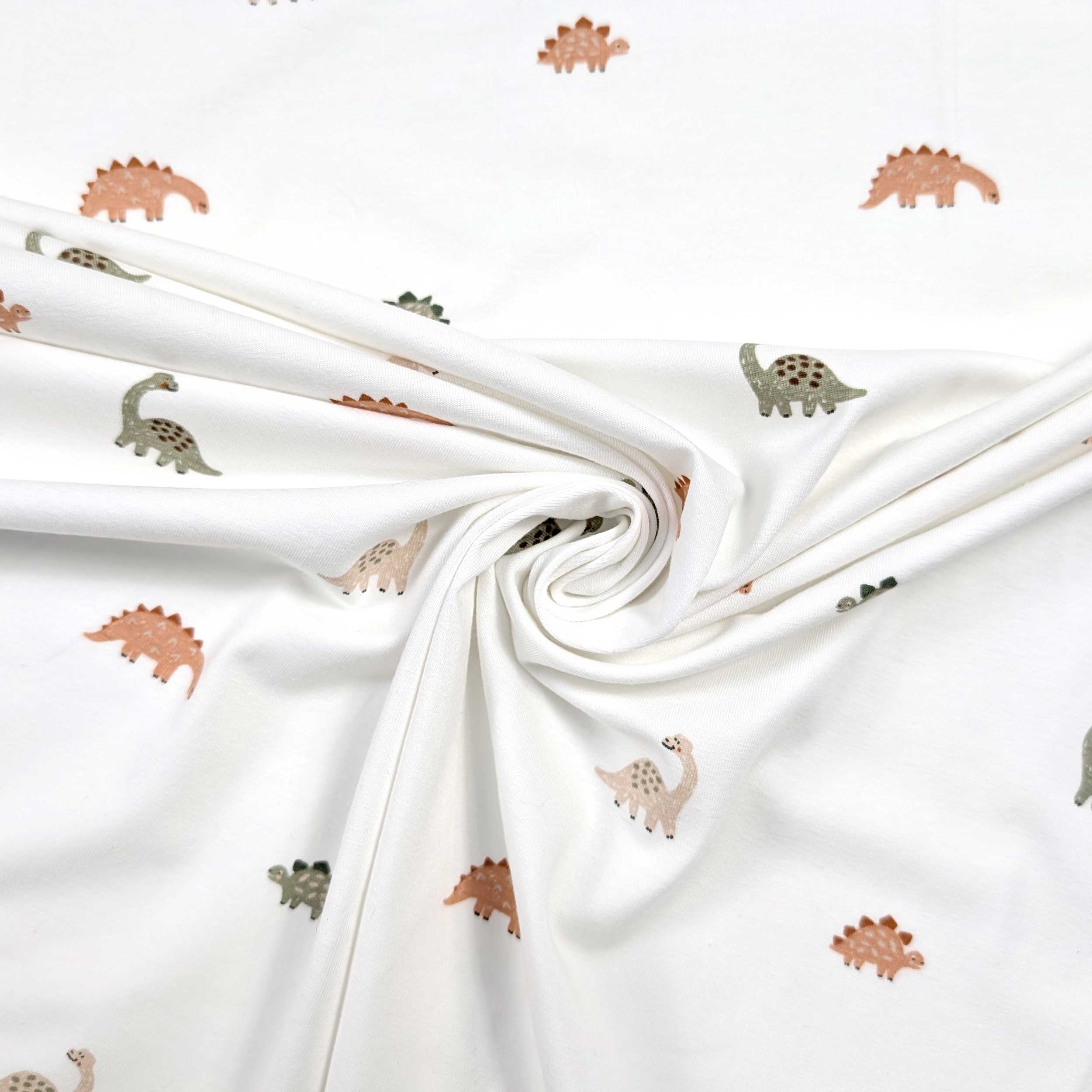 Ritaglio Jersey Cotone Bianco con Dinosauri 100x150 cm Image