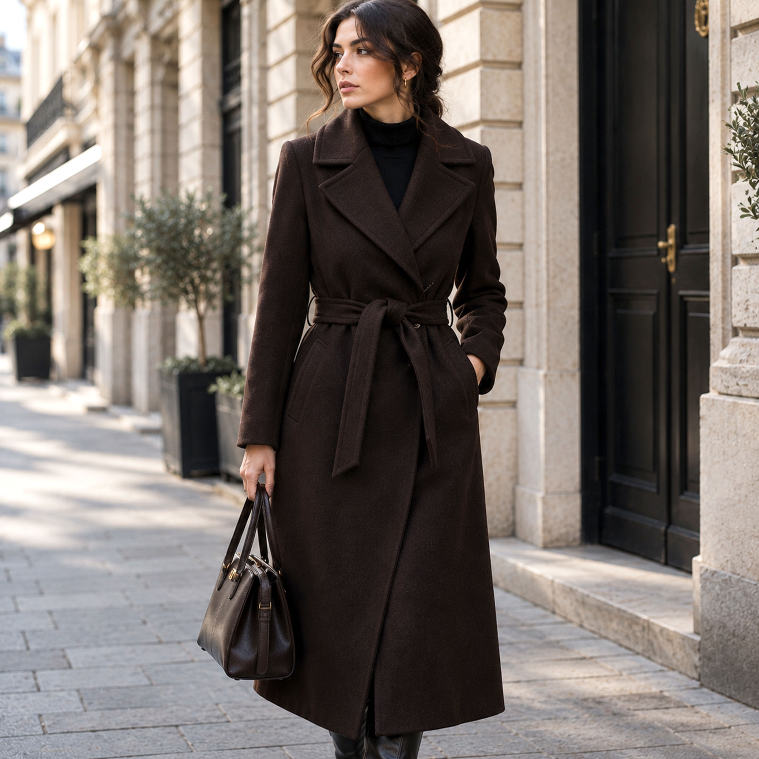 Cappotto Pura Lana Marrone Alta Moda Image