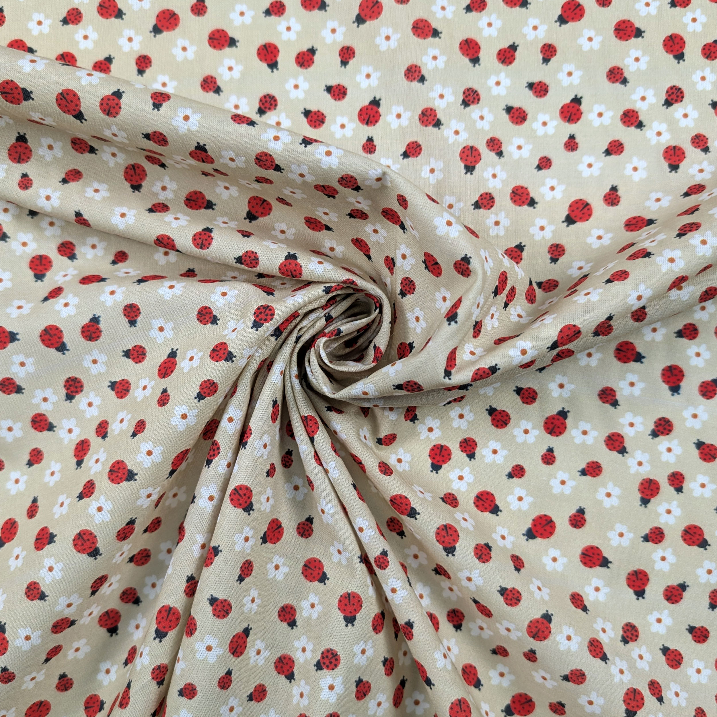 Ritaglio Cotone Percalle Coccinelle e Fiorellini 50x150 cm Image