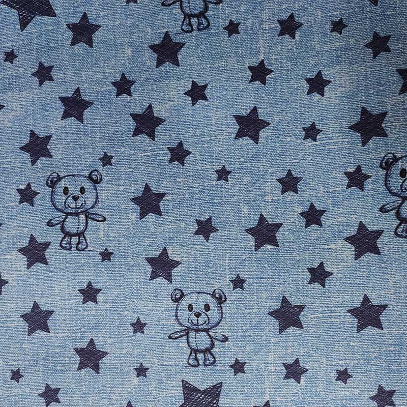 Tessuto Rasatello Tipo Jeans Cotone Orsetti e Stelle