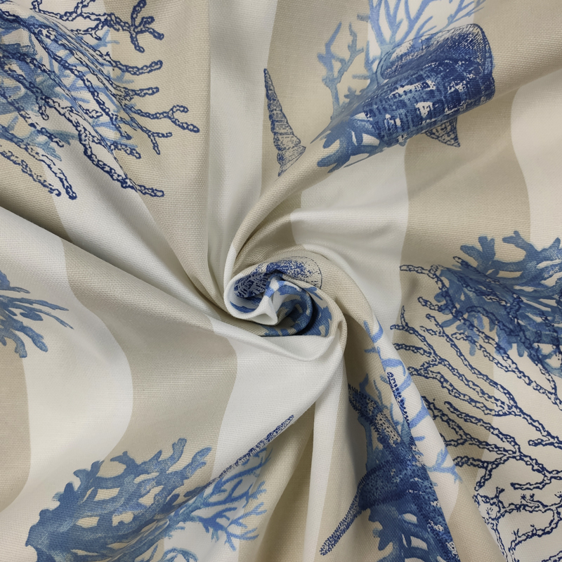Tessuto-Panama-Righe-Bianco-Beige-Conchiglie-Blu