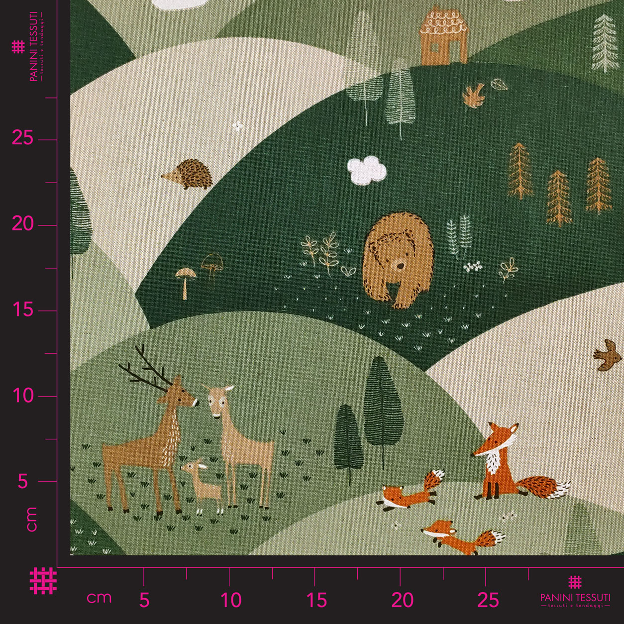 Ritaglio Tessuto Misto Cotone Animali del Bosco 50x140 cm Image