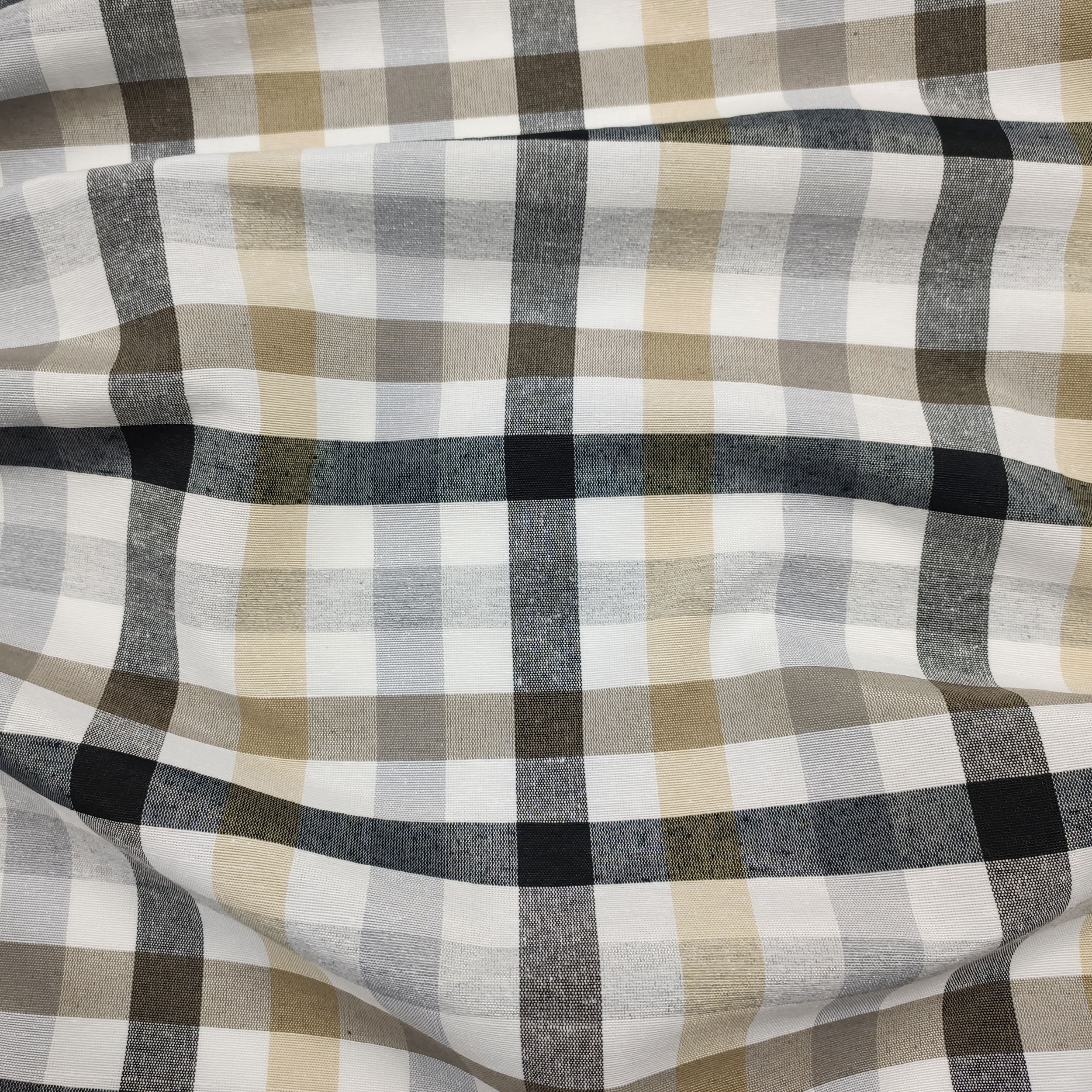 Tessuto Tinto In Filo per Tovaglia Quadretti Grigio Beige