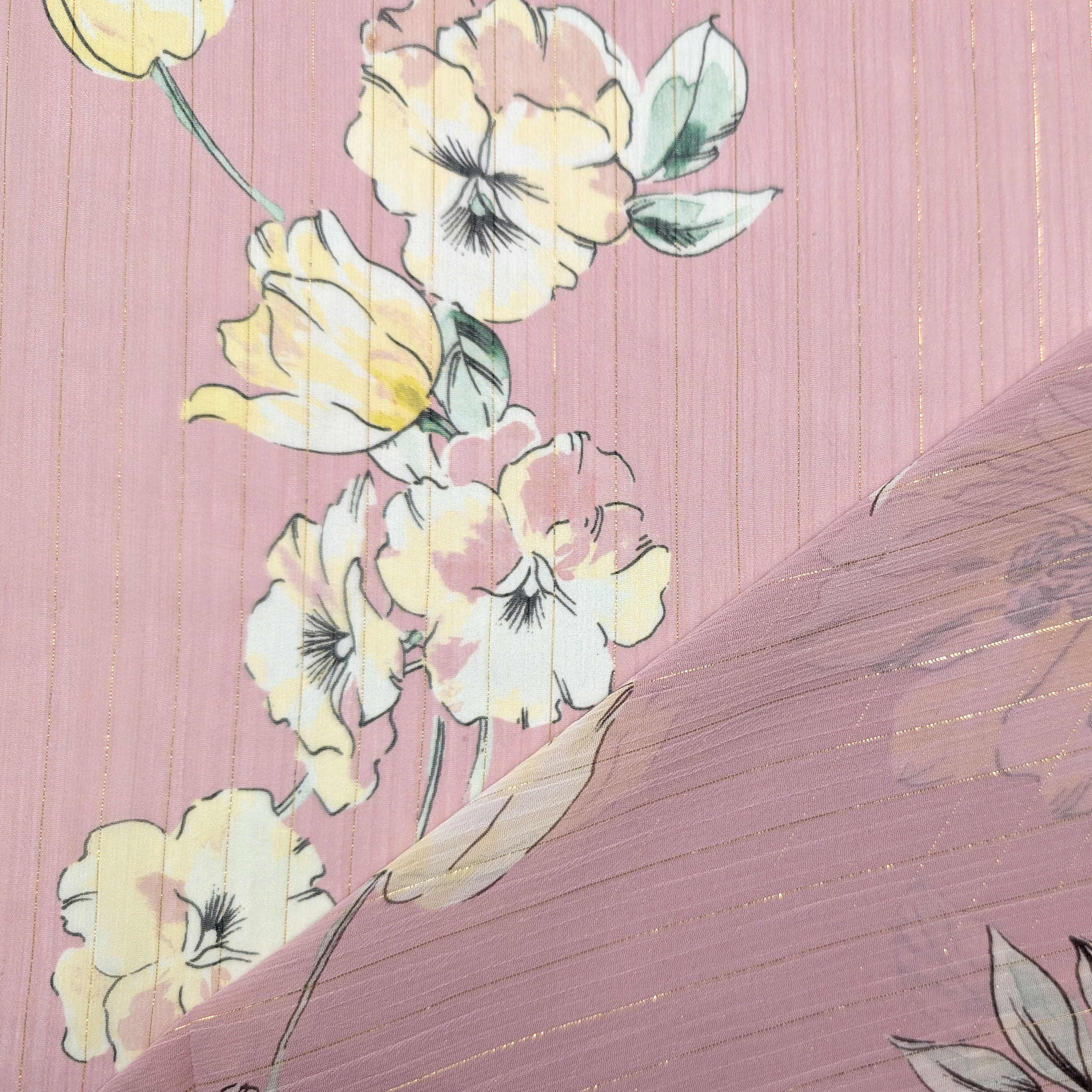 Chiffon Lurex Fiori e Righe Sfondo Rosa Image