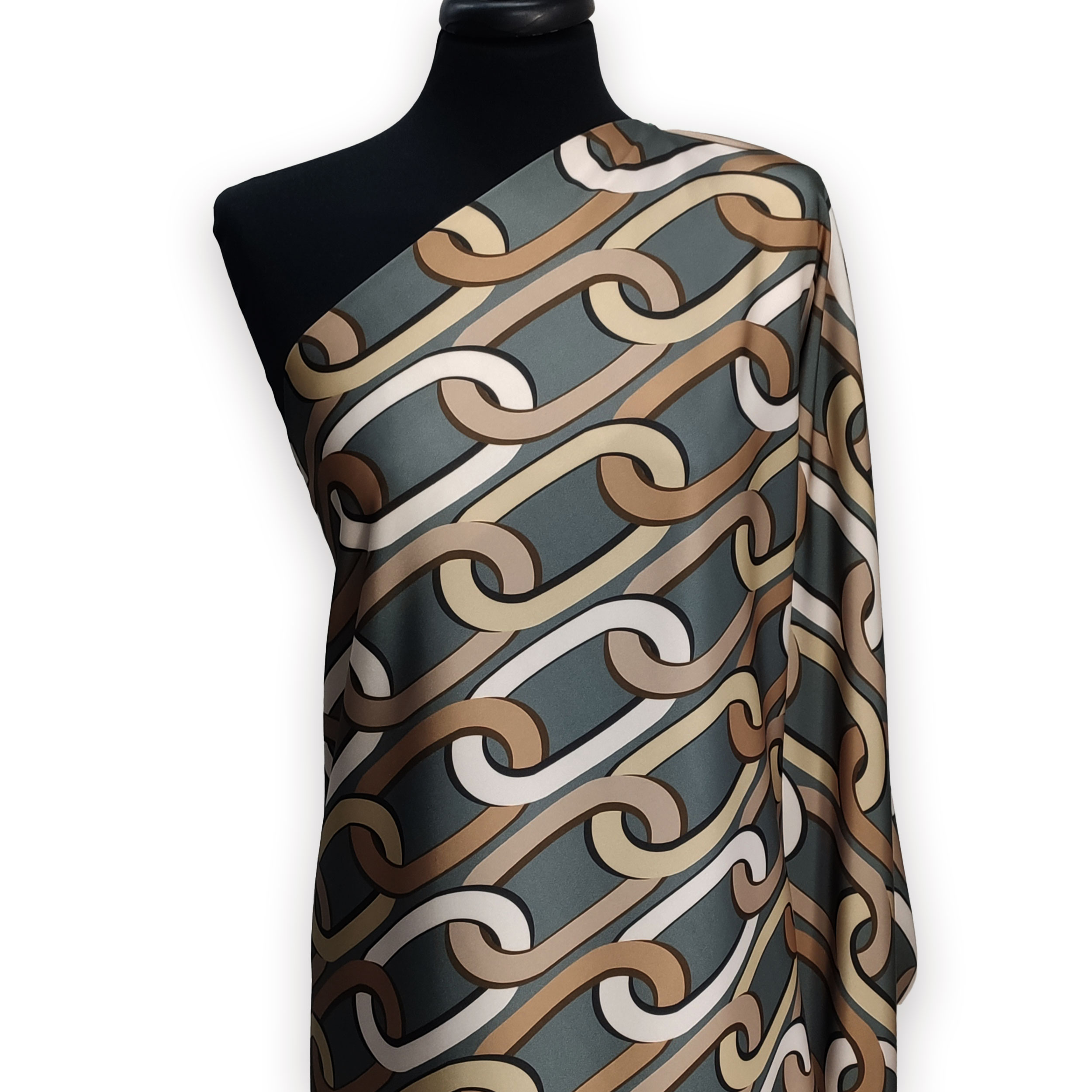 Raso Setato Alta Moda Fantasia Catene Sfondo Grigio