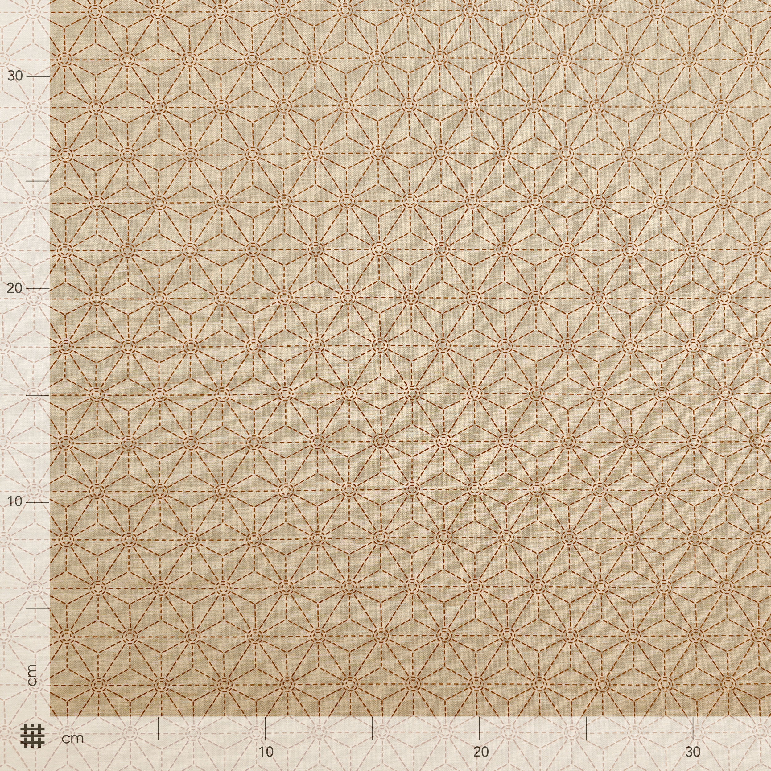 Popeline Cotone Beige con Stelle Geometriche Bordeaux Image