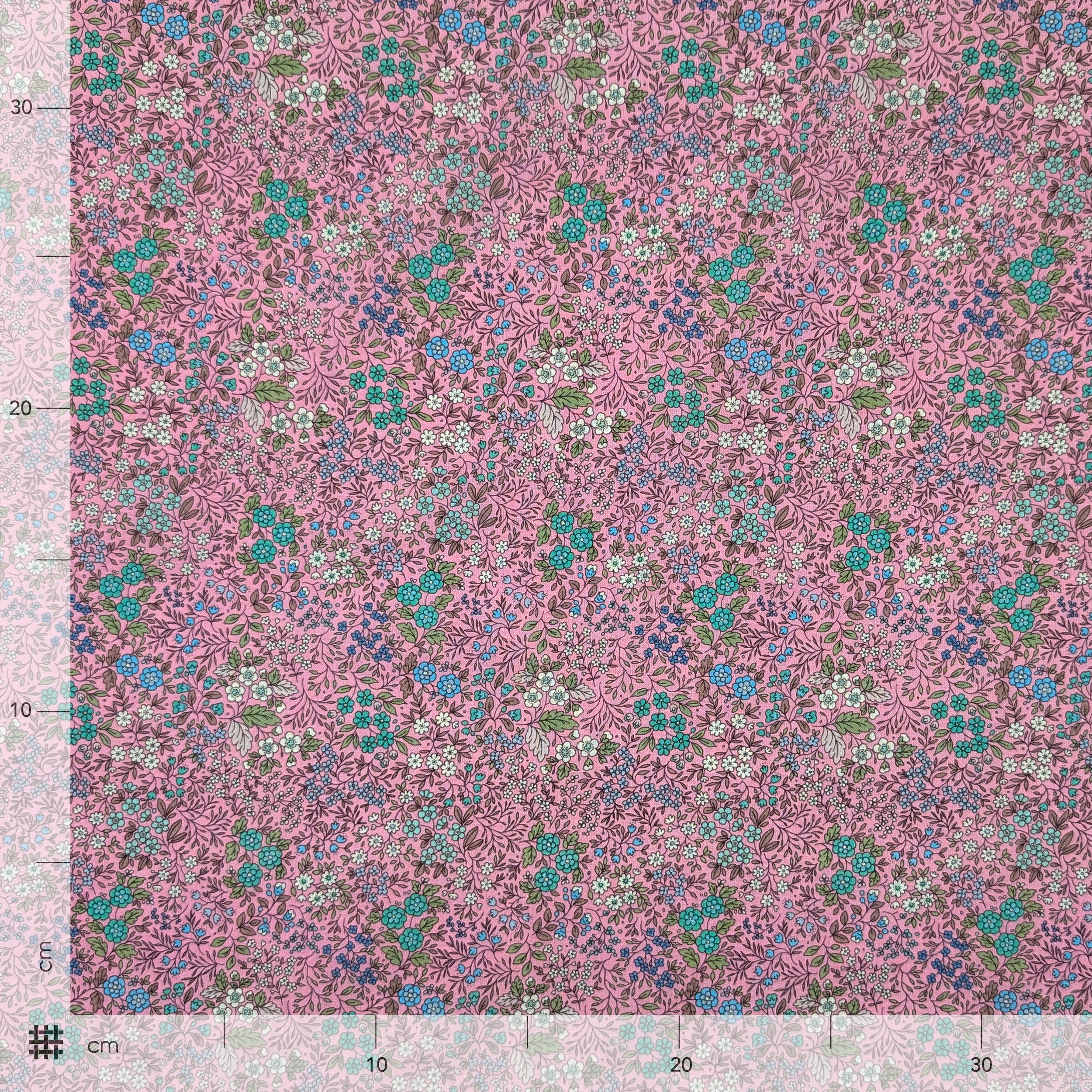 Cotone Percalle Fiorellini Blu e Verdi Image