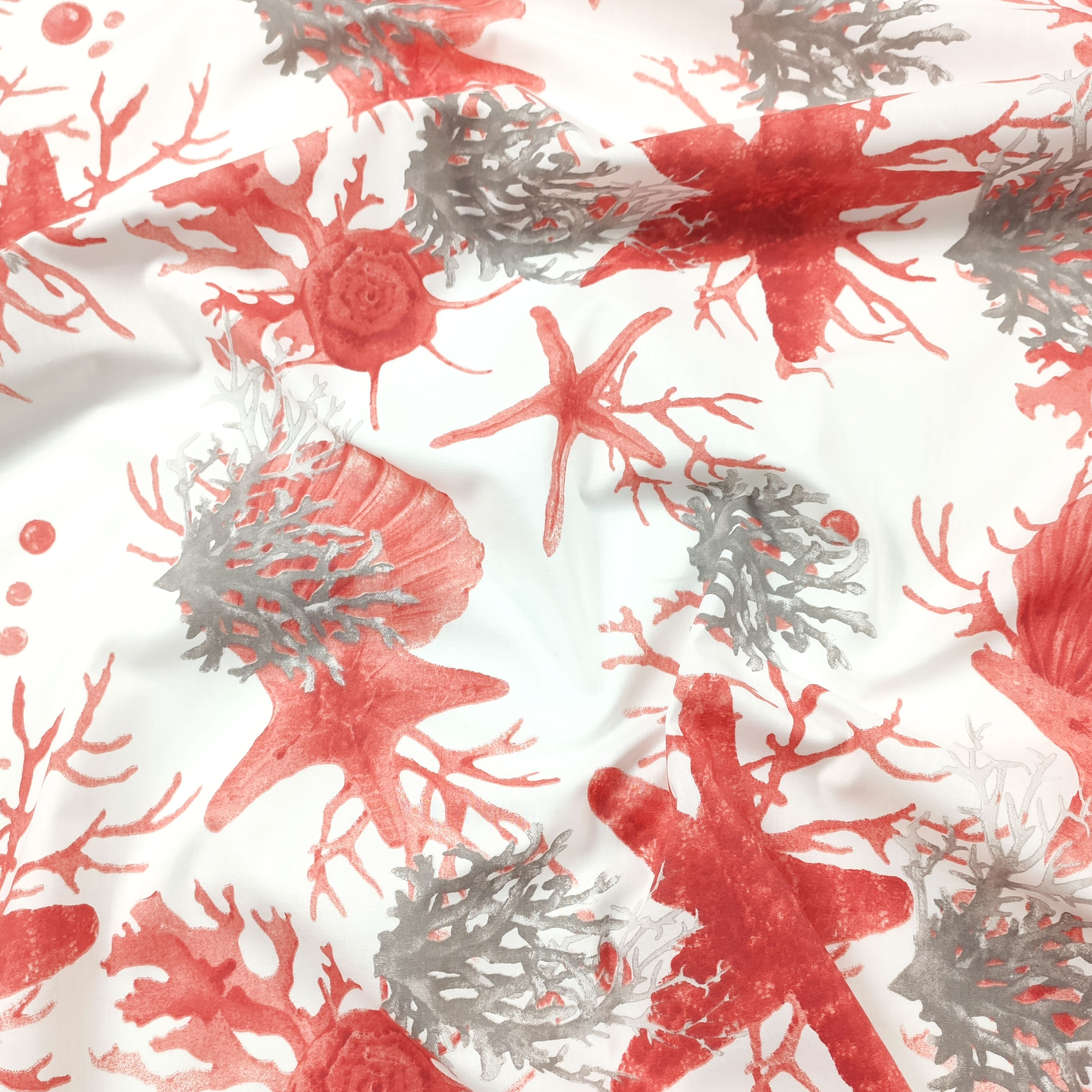 Tessuto Cotone con Coralli Stelle Marine Rosse