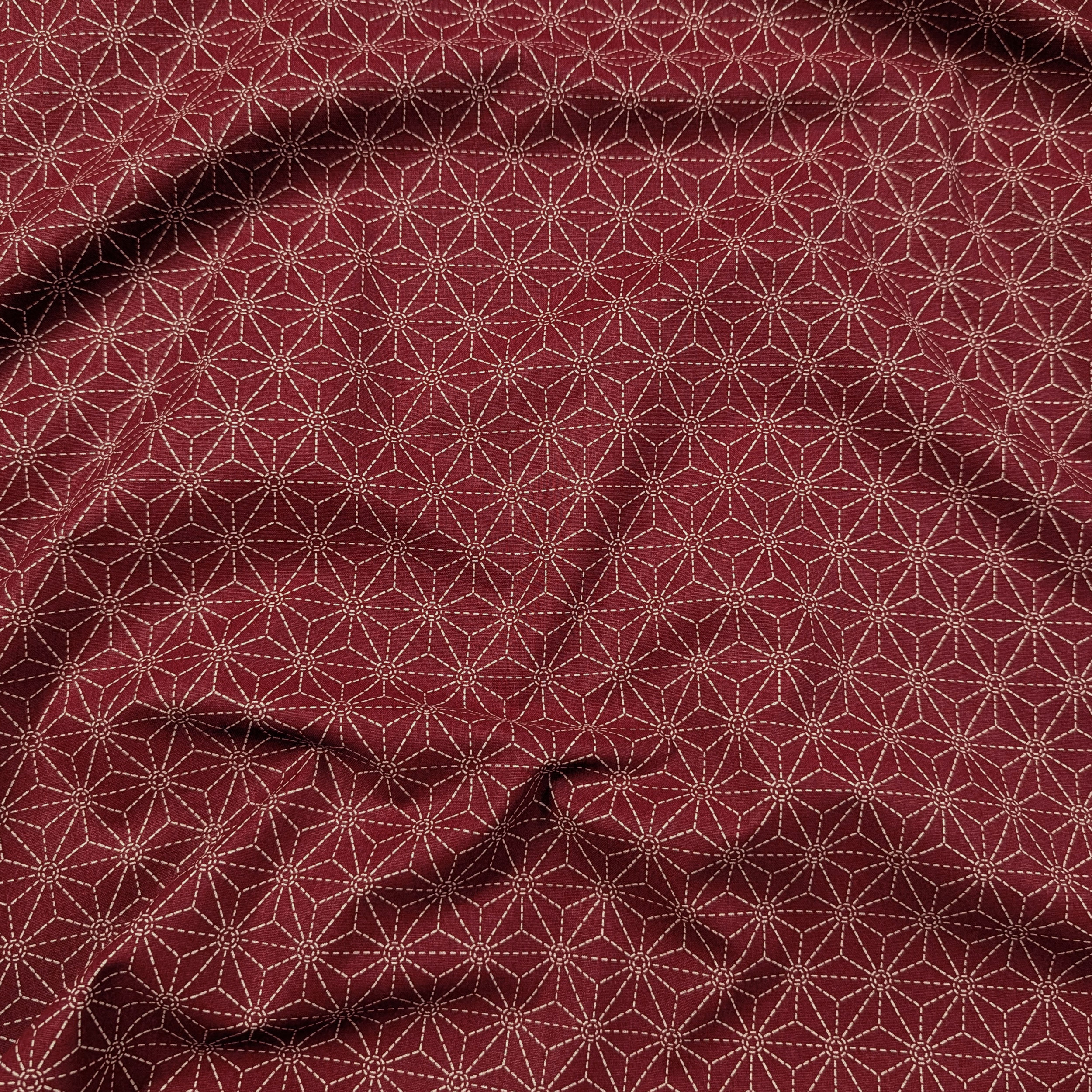Popeline Cotone Bordeaux con Stelle Geometriche Image