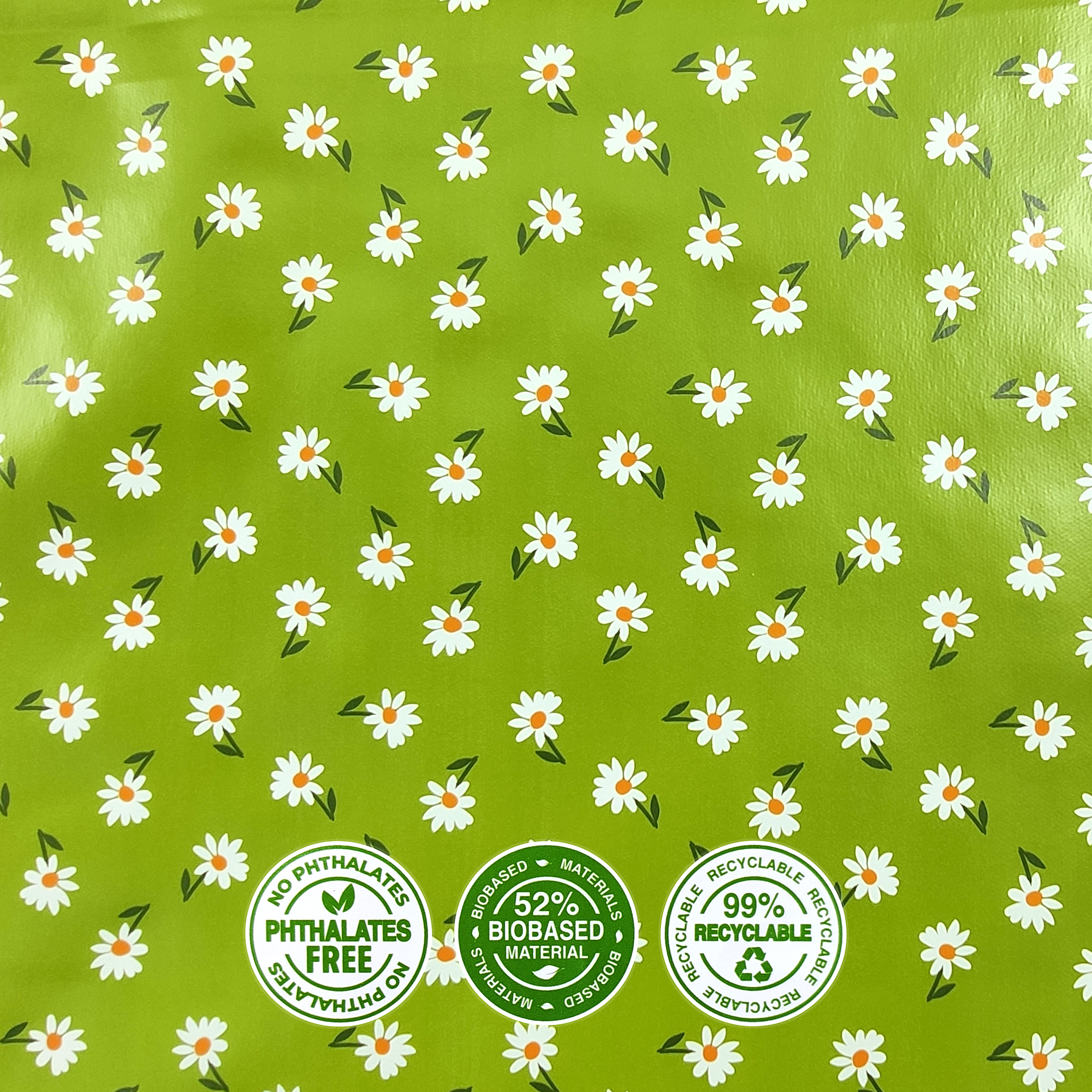 Tessuto Tovaglia Plastificata Verde con Margherite  Image