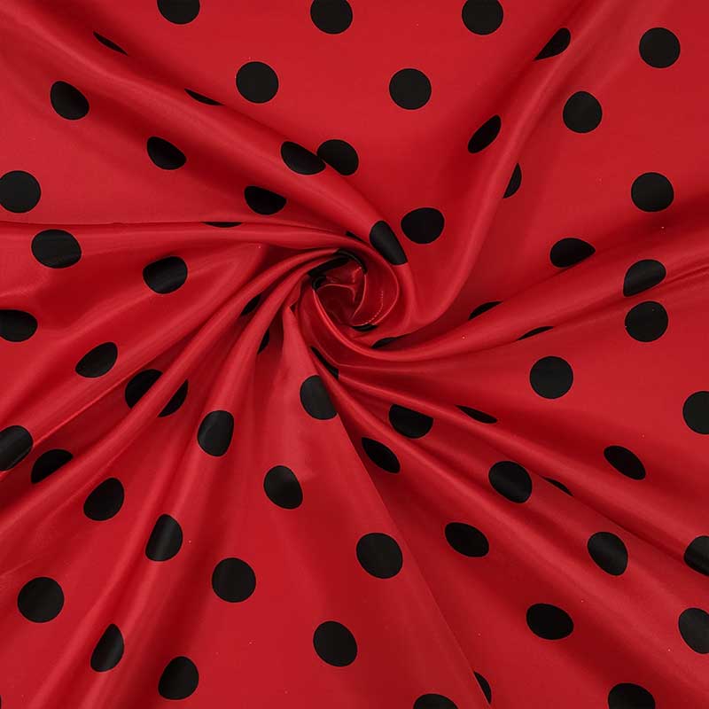  Tessuto Raso Carnevale Rosso Pois Neri Image