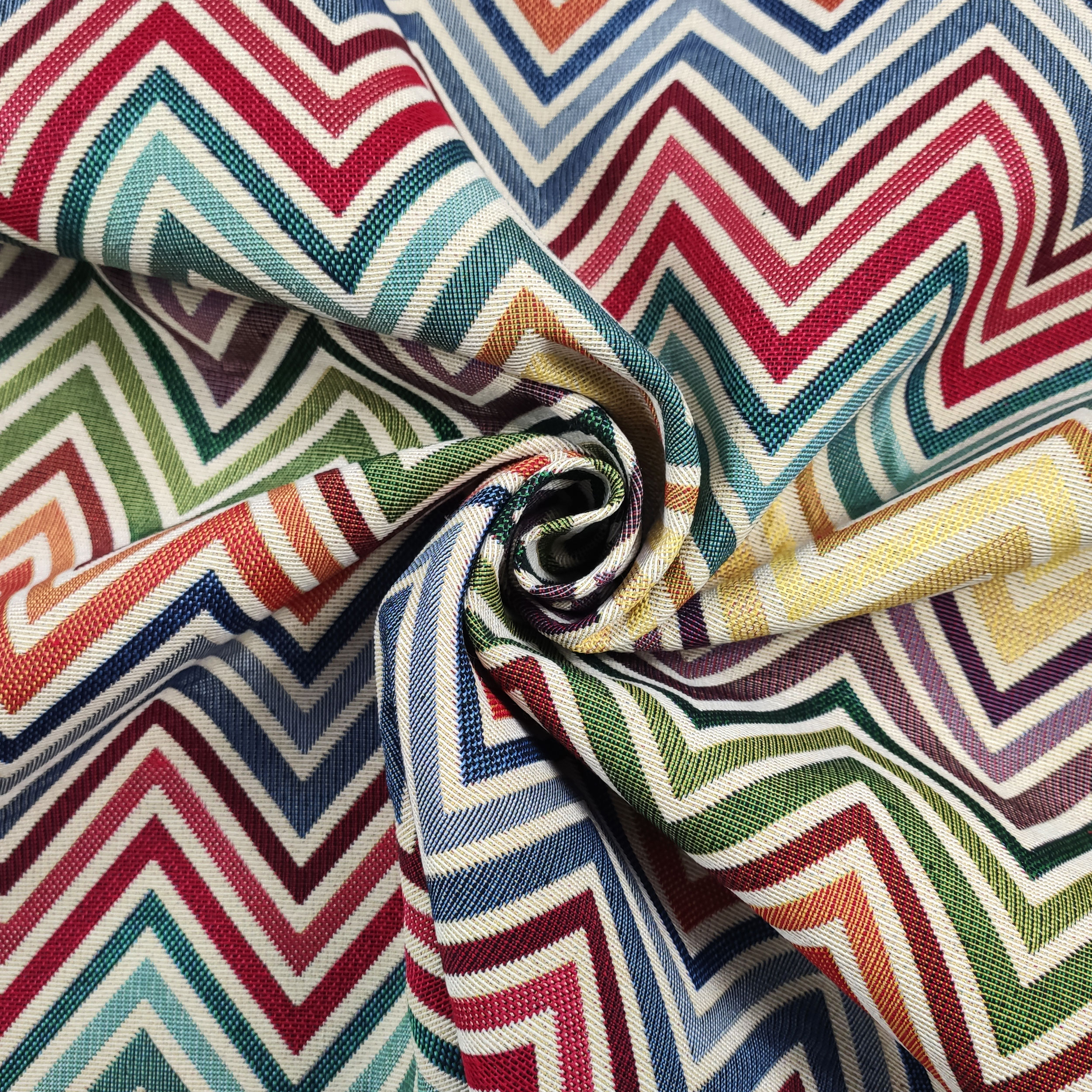 Ritaglio Gobelin Fantasia Righe Zig Zag Multicolorate 50x140 cm Image