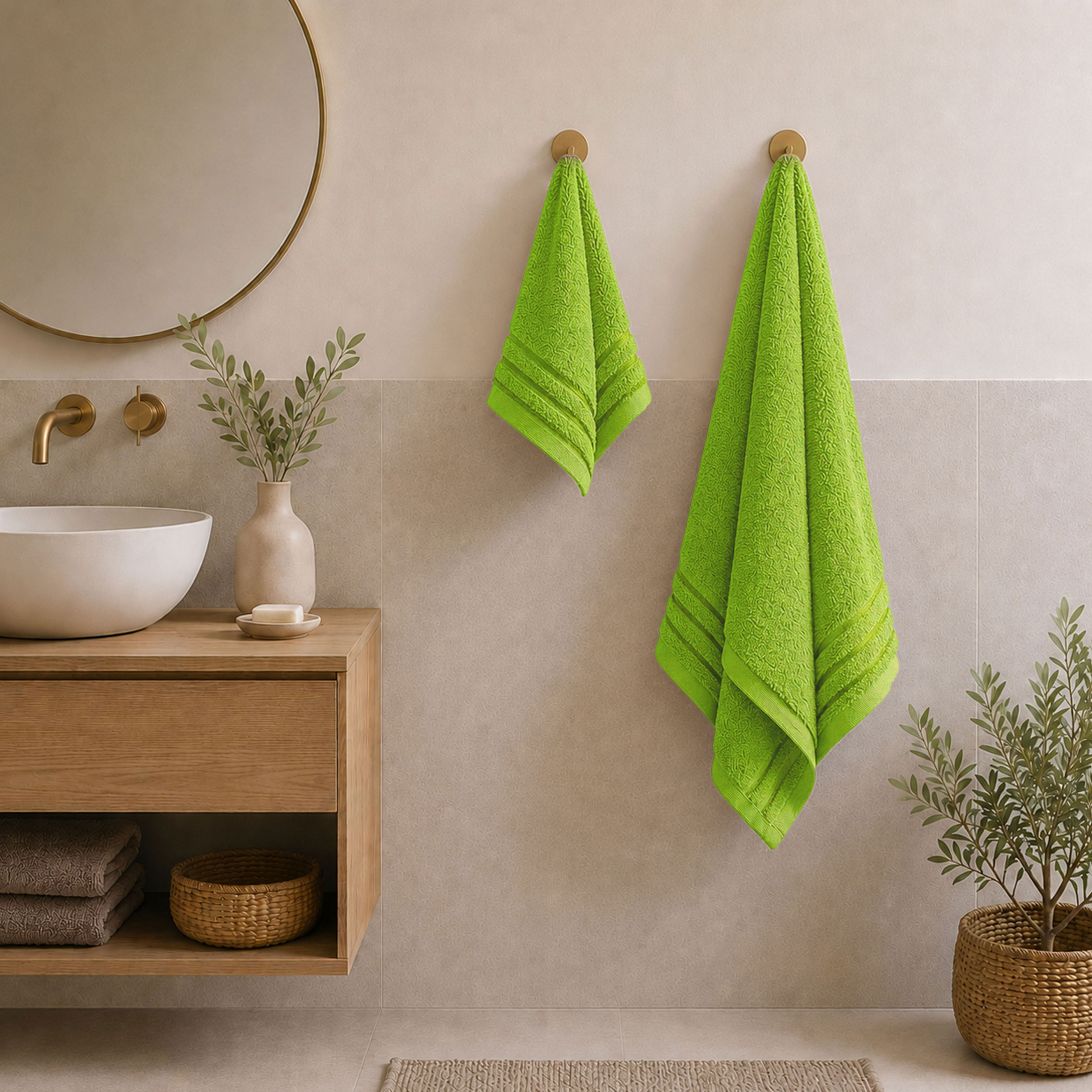 Set Asciugamani Bagno Viso e Ospite Verde Acido Image