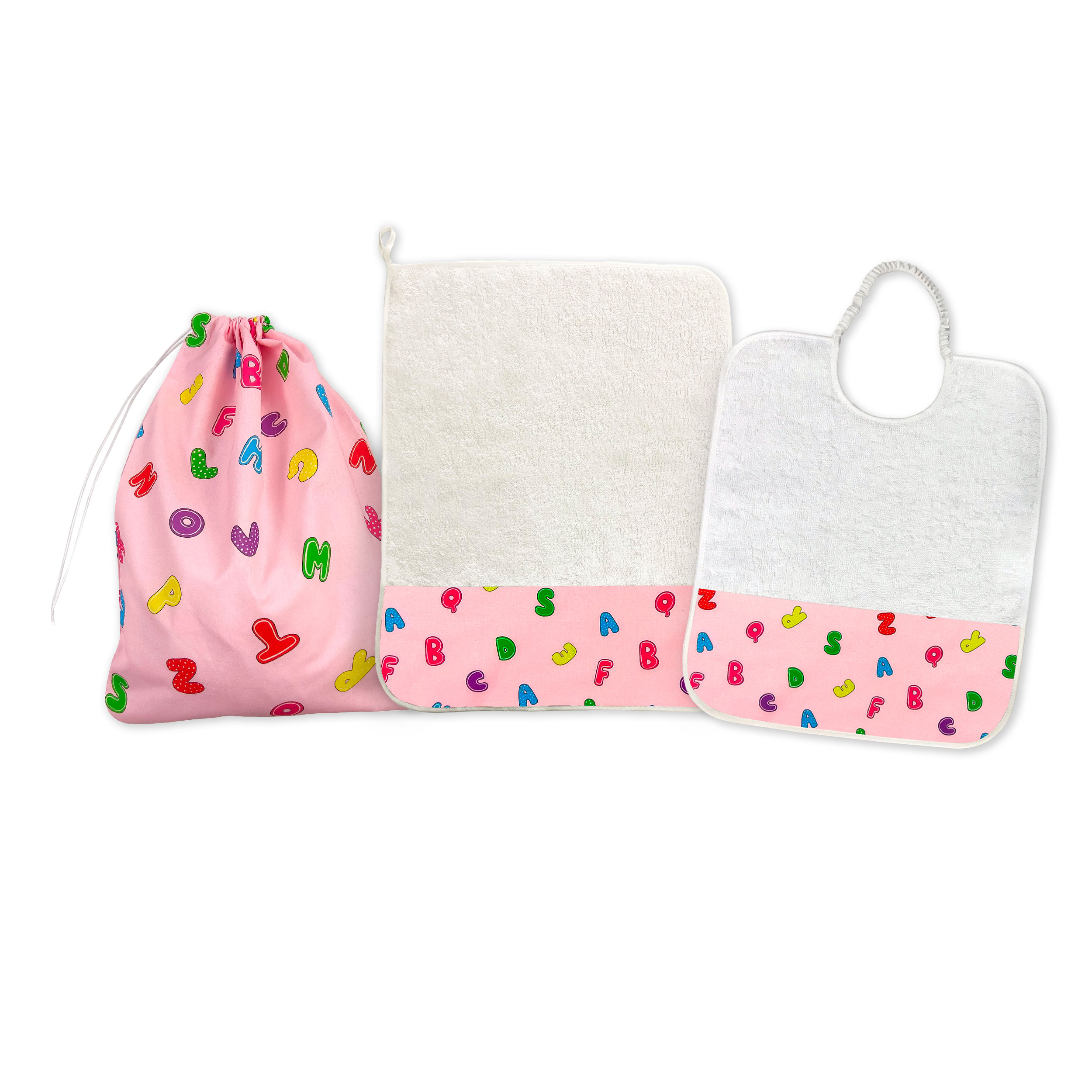 Coordinato Asilo Mini Alfabeto Sfondo Rosa